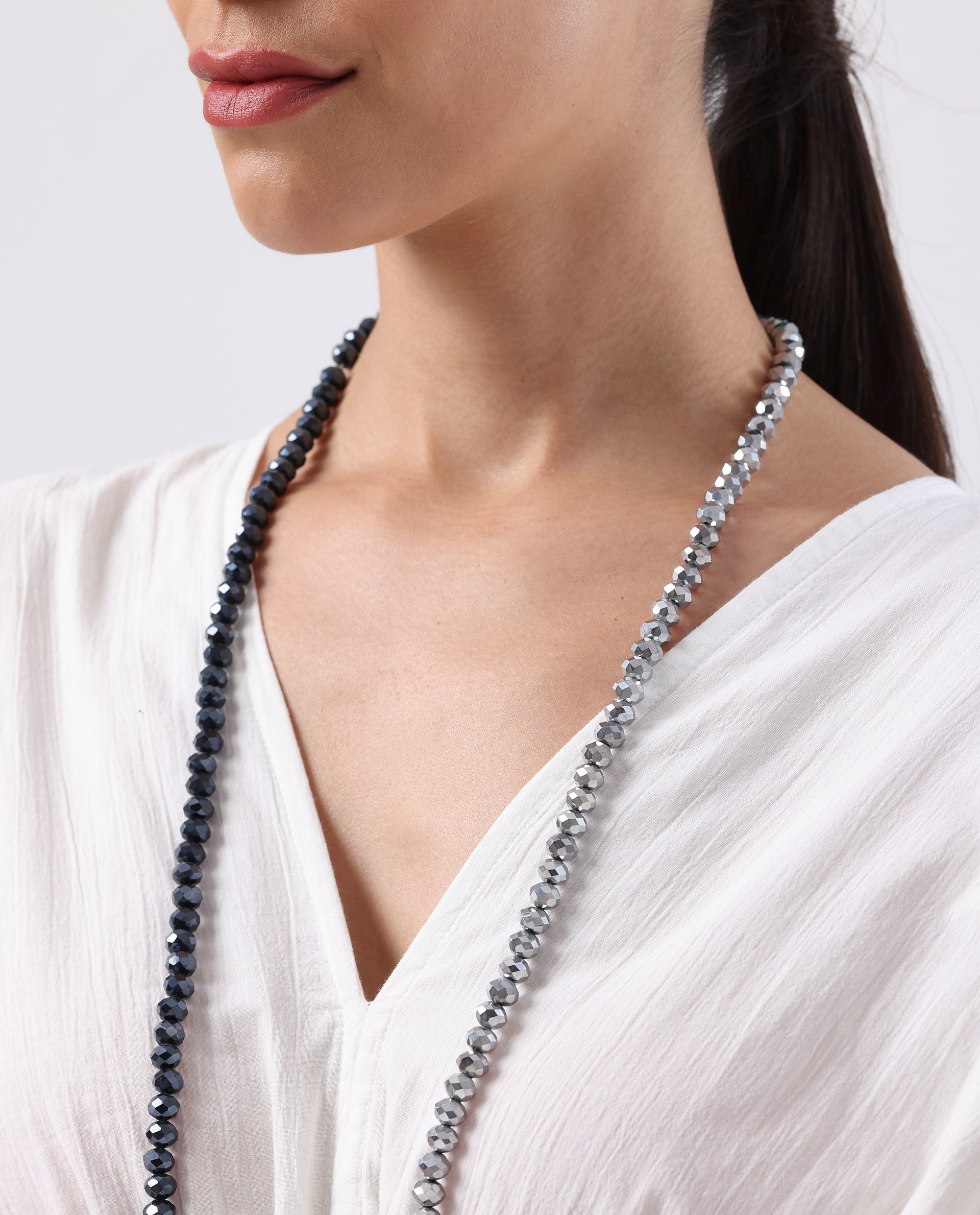 Rareism Women Glitter Silver Grey Necklace