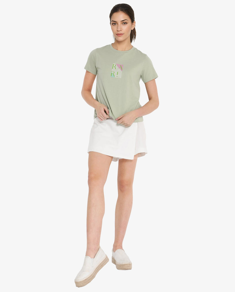 Rareism Women Hanna Pastel Green Cotton Poly Fabric Short Sleeve Crew Neck Solid T-Shirt