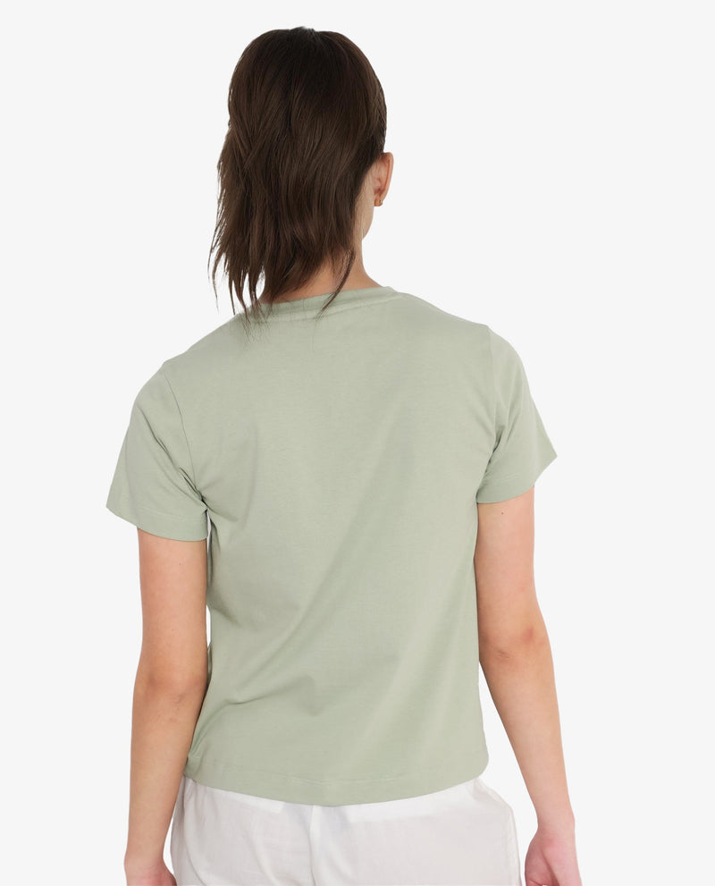 Rareism Women Hanna Pastel Green Cotton Poly Fabric Short Sleeve Crew Neck Solid T-Shirt