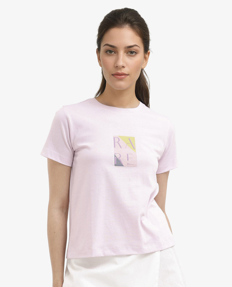 Rareism Women Hanna Pastel Pink Cotton Poly Fabric Short Sleeve Crew Neck Solid T-Shirt