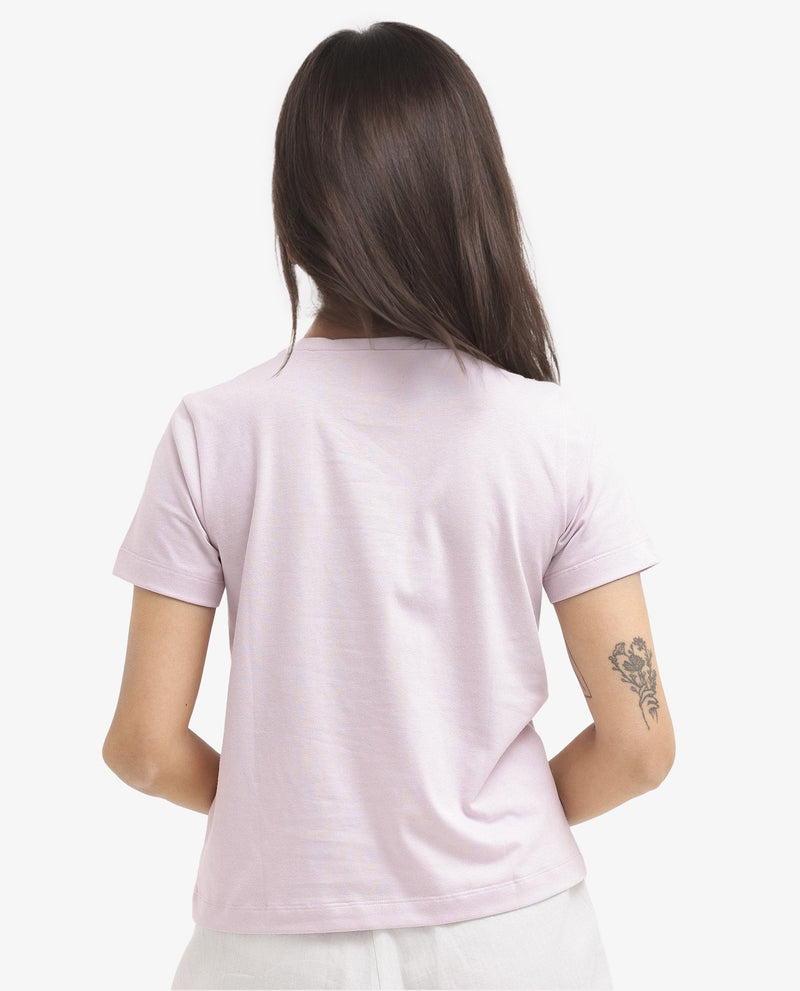 Rareism Women Hanna Pastel Pink Cotton Poly Fabric Short Sleeve Crew Neck Solid T-Shirt