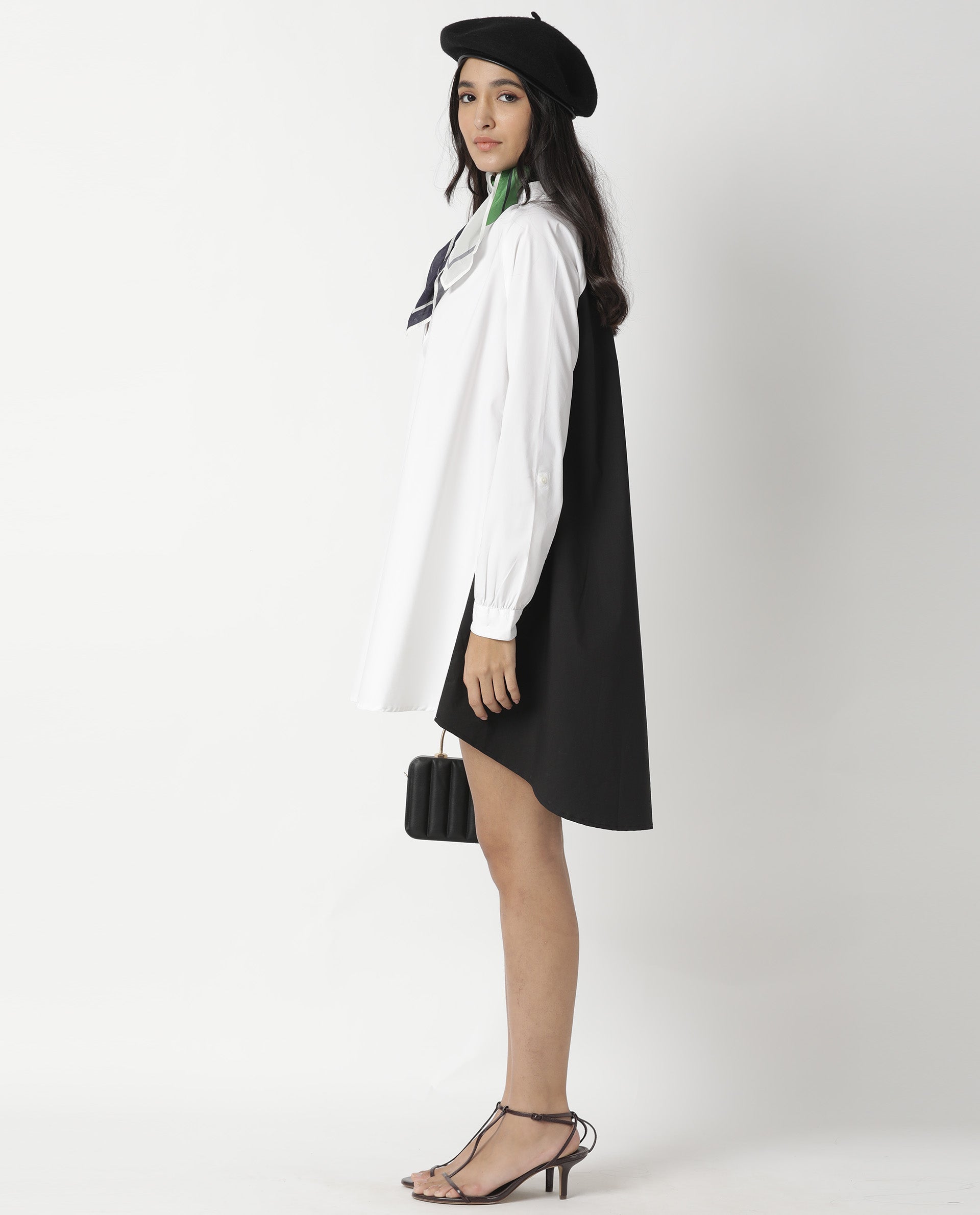 Rareism Womens Hansom Black Dress Cotton Lycra Fabric Regular Fit  Mandrain Neck