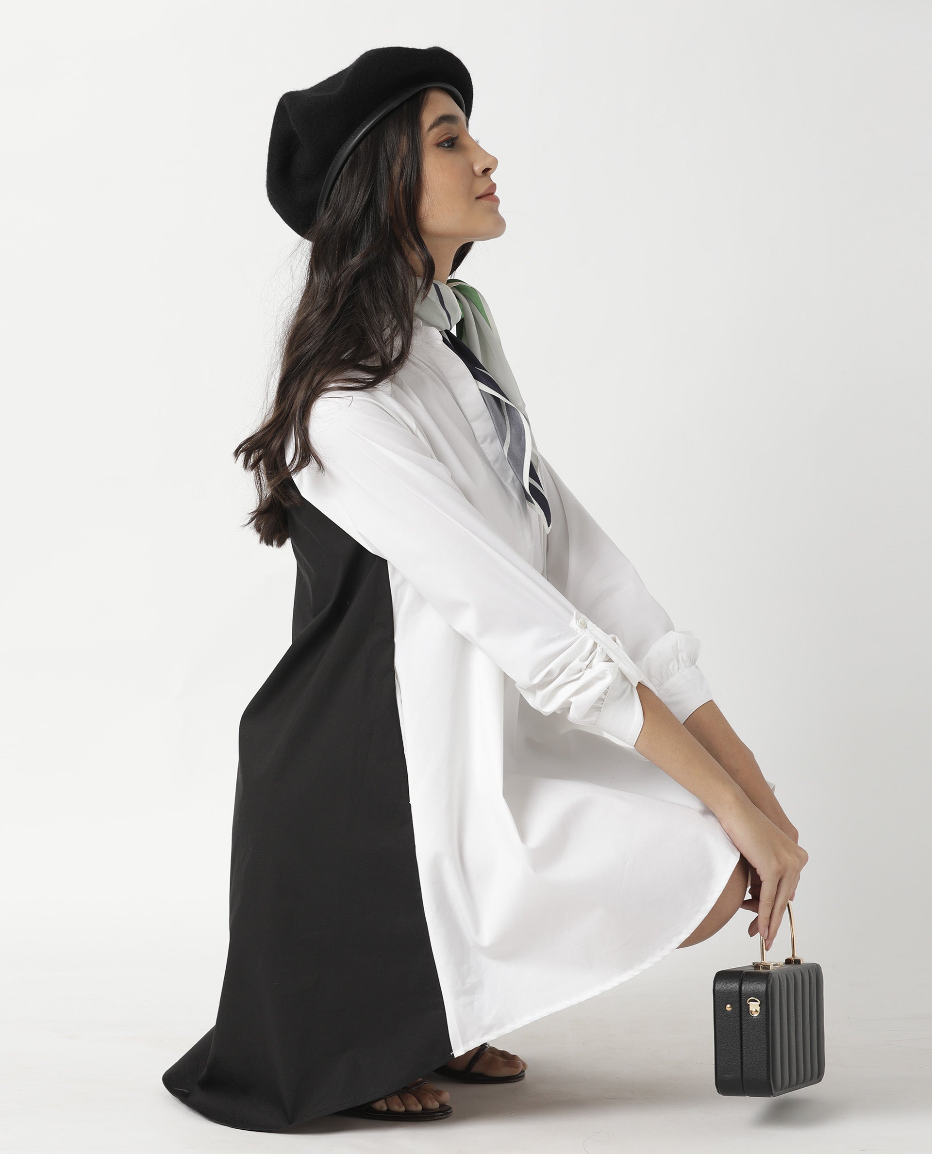 Rareism Womens Hansom Black Dress Cotton Lycra Fabric Regular Fit  Mandrain Neck