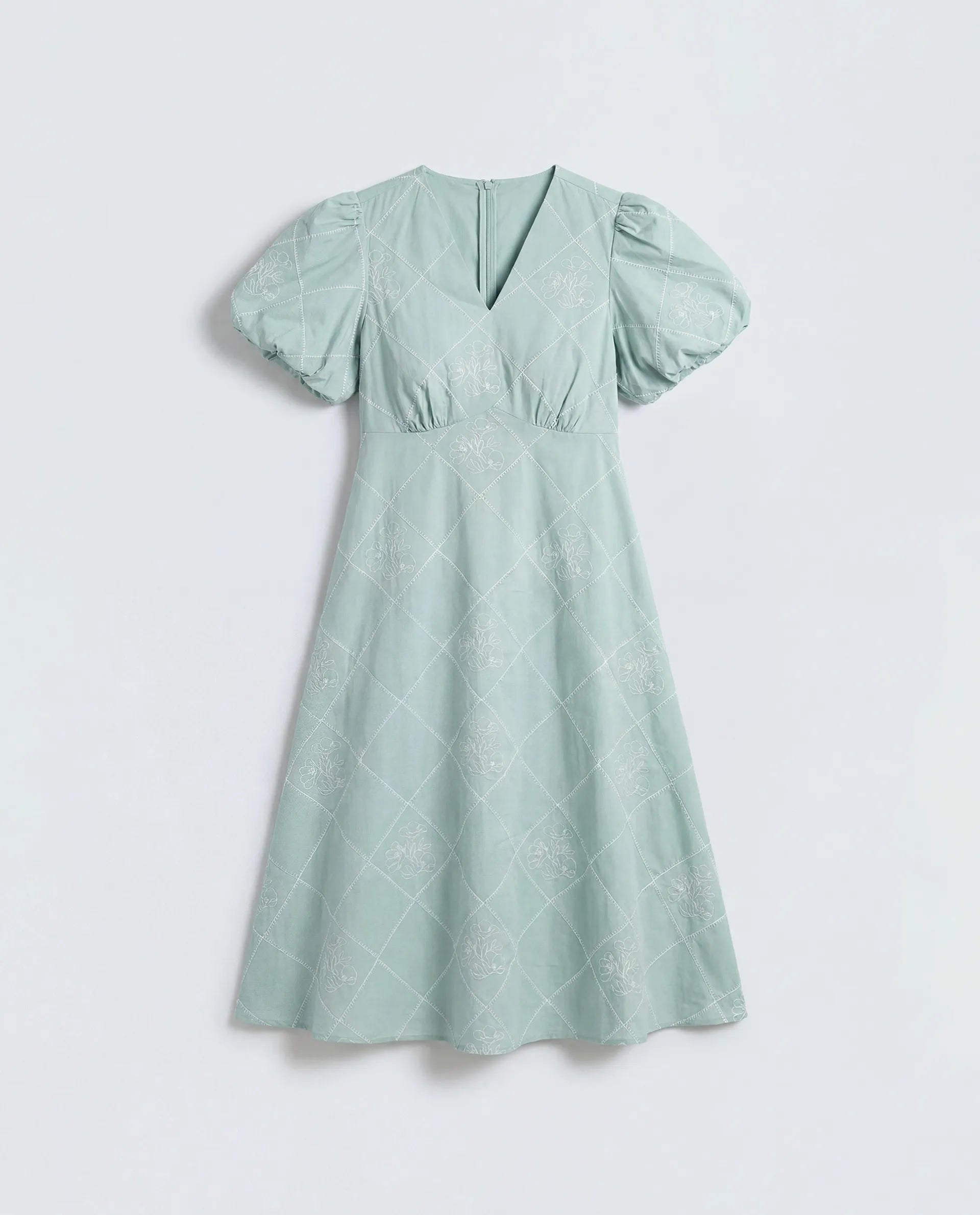 Rareism Women's Haxa Dusky Green Cotton Half Sleeve V-Neck Fit And Flare Plain Dress