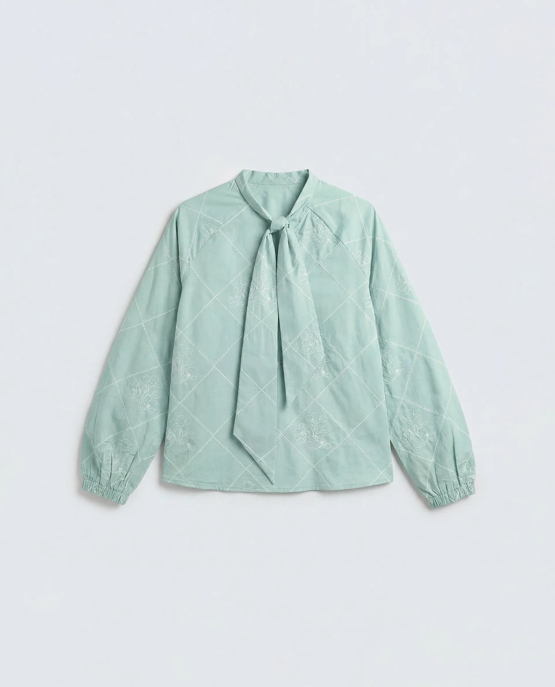 Rareism Women's Haxo Dusky Green Cotton Full Sleeve Tie-Up Relaxed Plain Top