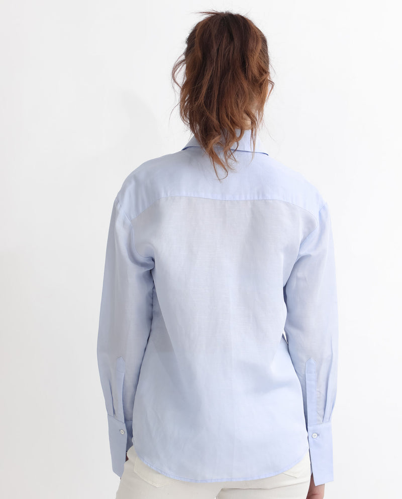 Rareism Women'S Harper Pastel Blue Modal Fabric Regular Sleeve Shirt Collar Solid Shirt