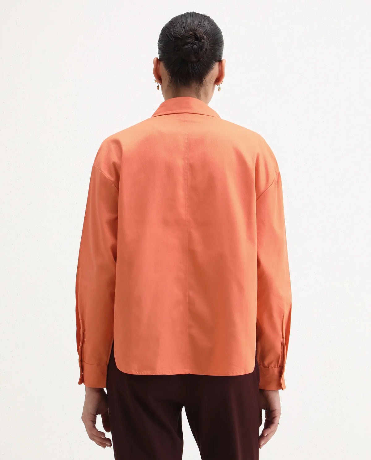 Rareism Women's Harrila Orange Cotton Drop Collar Plain Cuffed Sleeve Regular Fit Shirt