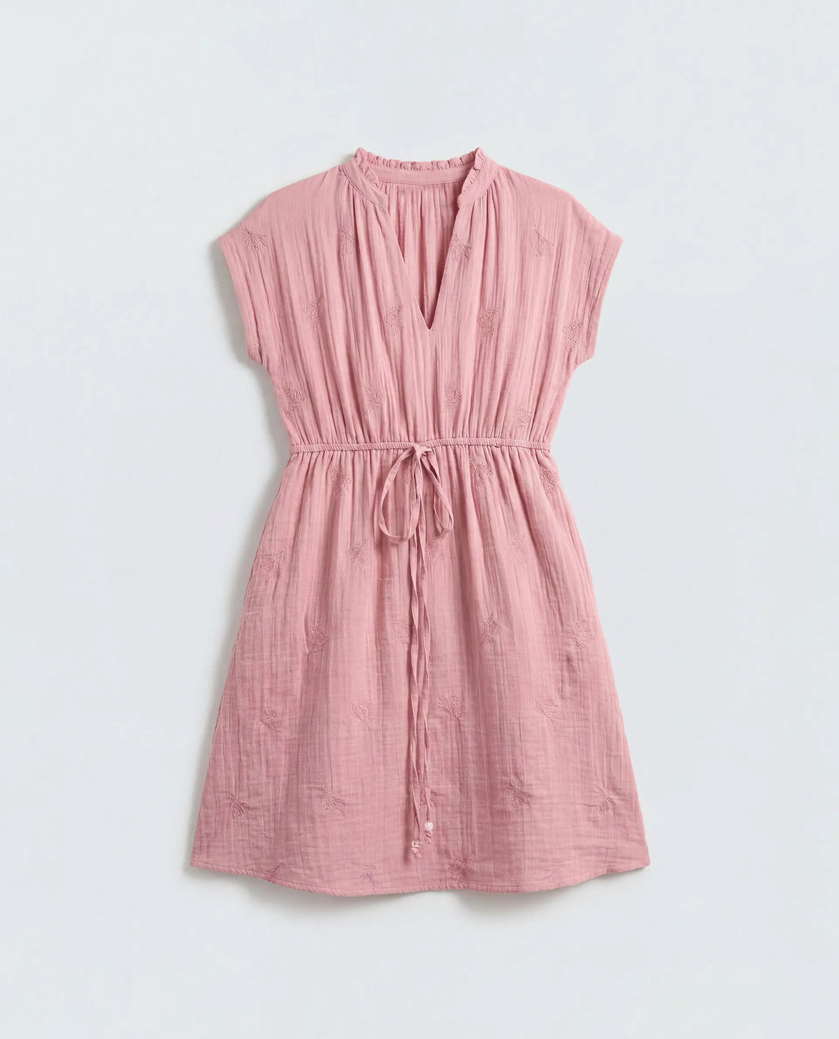 Rareism Women's Rudum Dusky Pink Cotton Ruffled Neck Fit And Flare Plain Dress