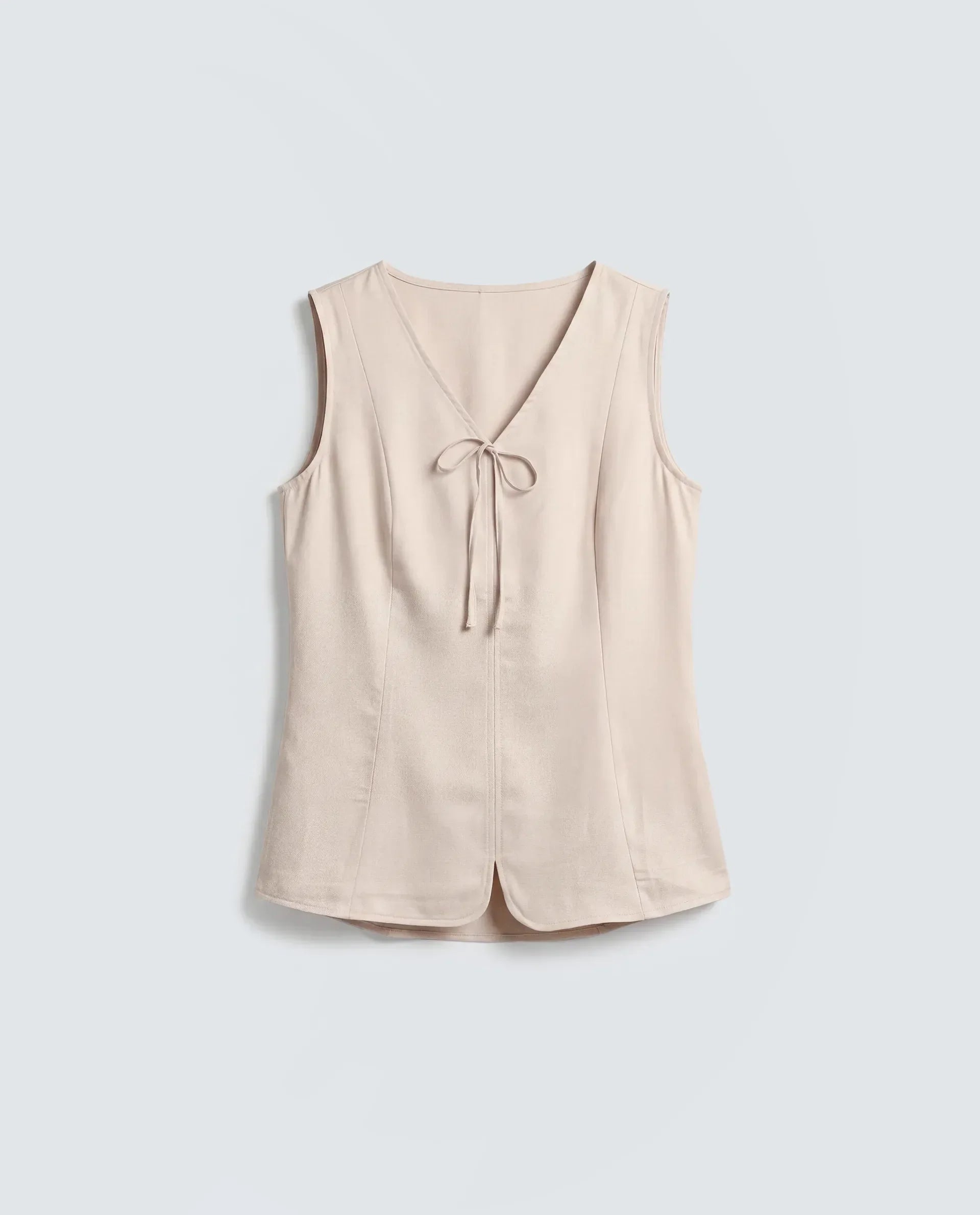 Rareism Women's Valton Primary Beige Polyester Sleeveless V-Neck Regular Fit Top