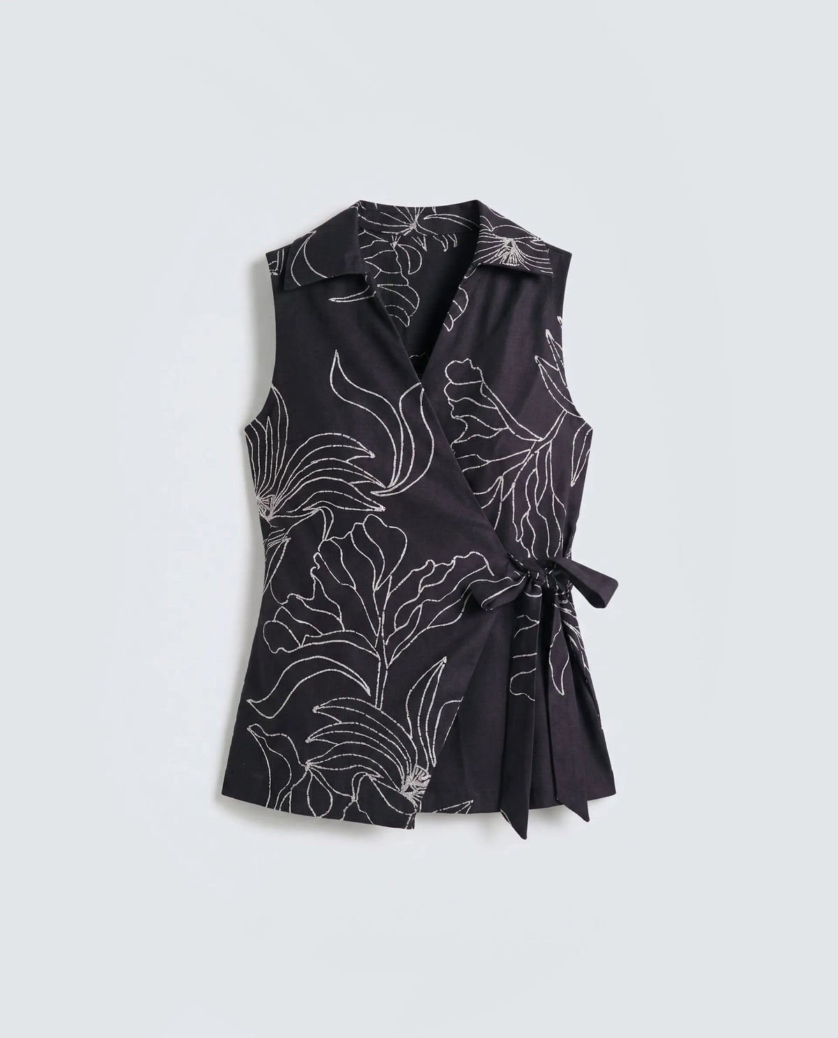 Rareism Women's Vanfu Black Polyester Sleeveless Regular Fit Floral Print Top