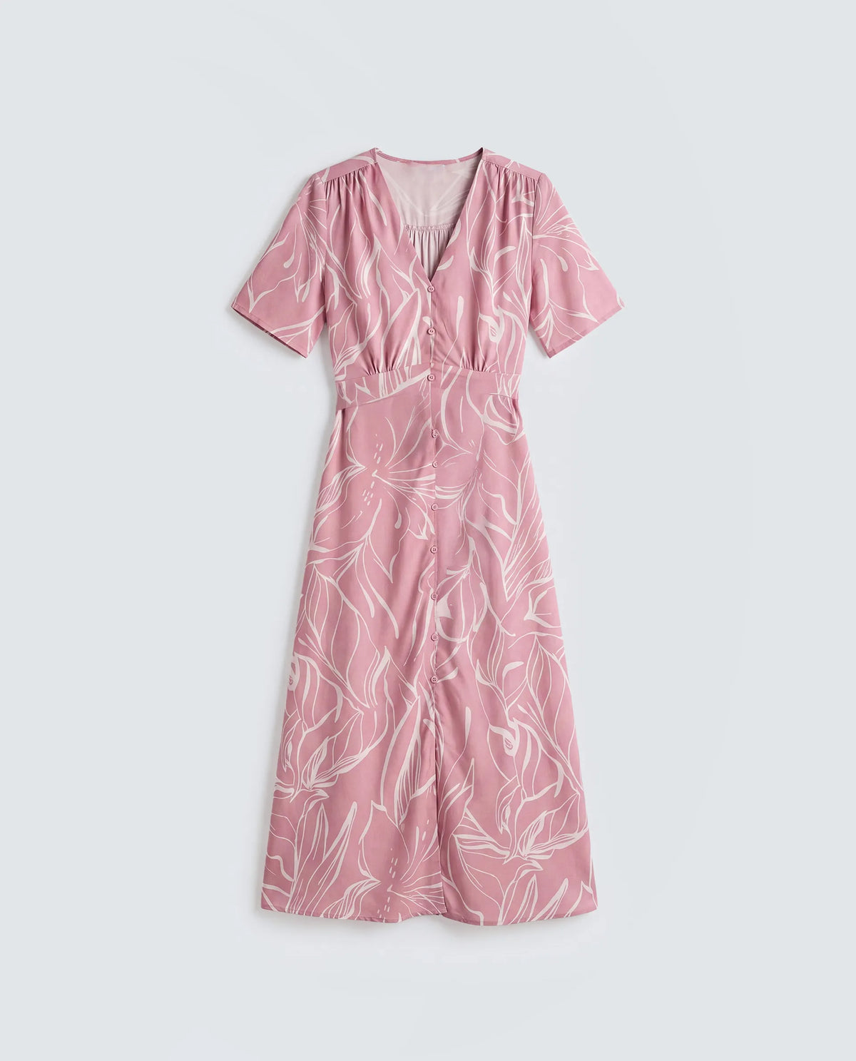 Rareism Women's Vatah Pink Viscose V-Neck A-Line Floral Print Dress