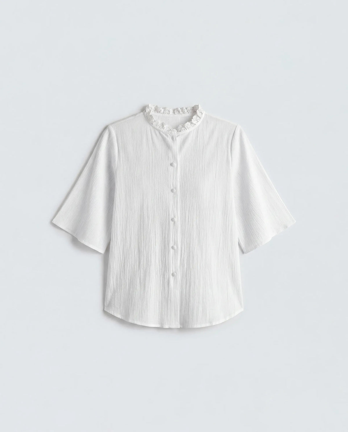 Rareism Women's Velpa White Cotton Ruffled Neck Relaxed Plain Top