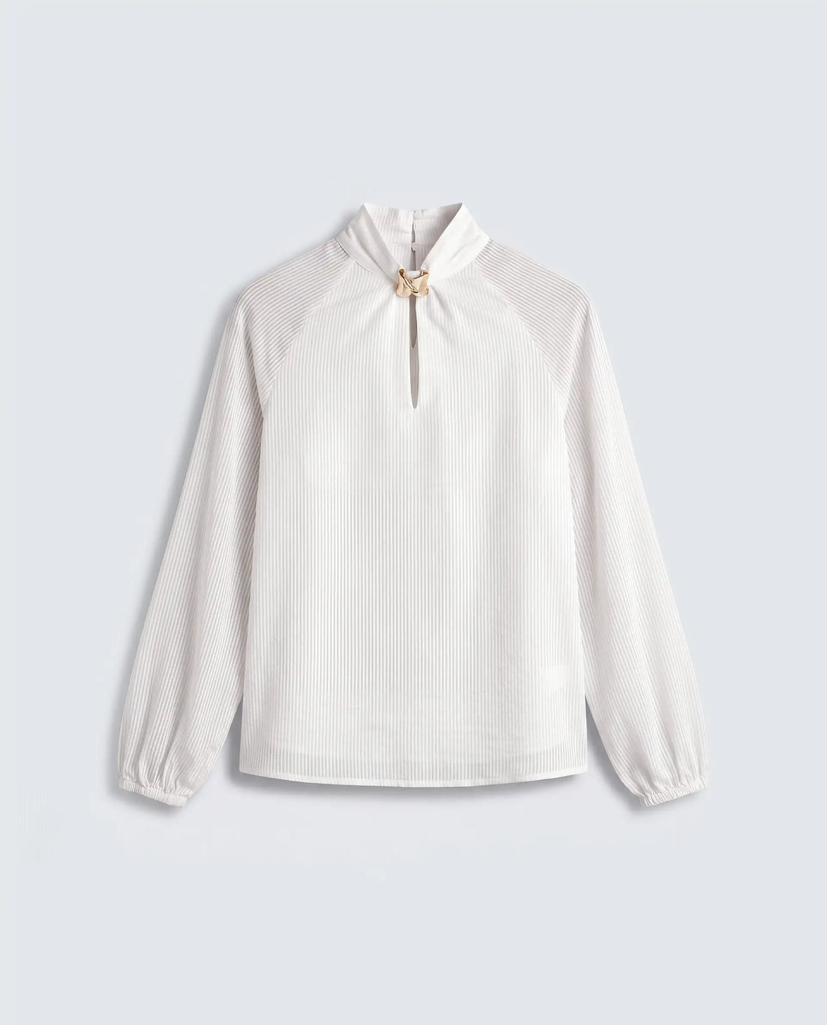 Rareism Women's Dyna Off White Viscose Blend Band Collar Button Regular Plain Top