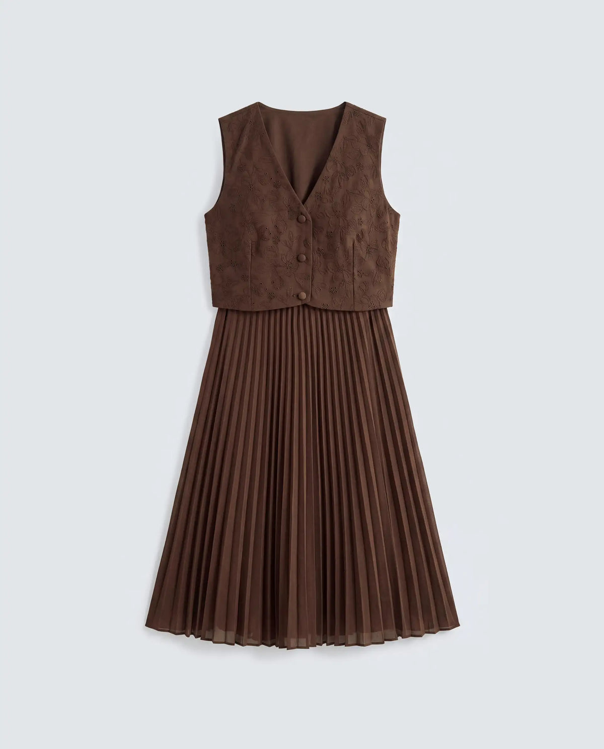 Rareism Women's Rudro Brown Self Design Cotton Blend Flared Sleeveless Dress