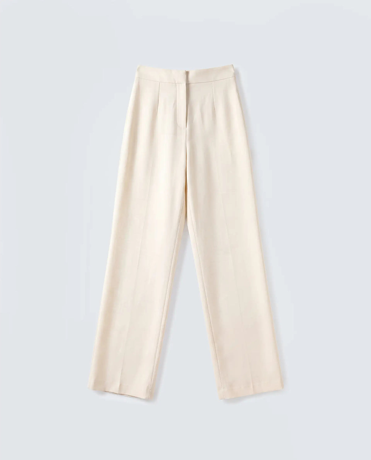Rareism Women's Srait-1 Off White Polyester Blend Fabric Straight Plain Trouser