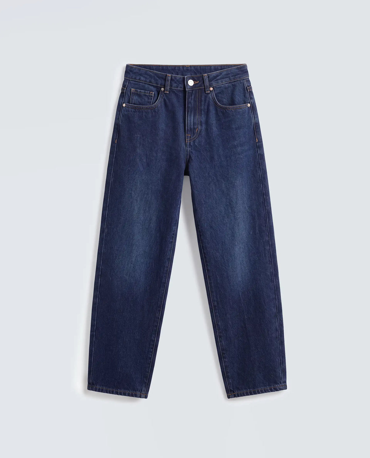 Rareism Women's Talbin Dark Blue Cotton Tall Barrel Fit Plain Jeans