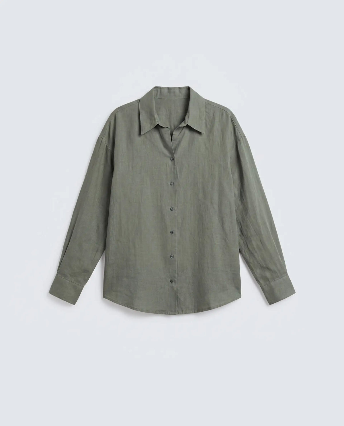 Rareism Women's Uganda Dusky Green Linen Fabric Spread Collar Regular Plain Shirt