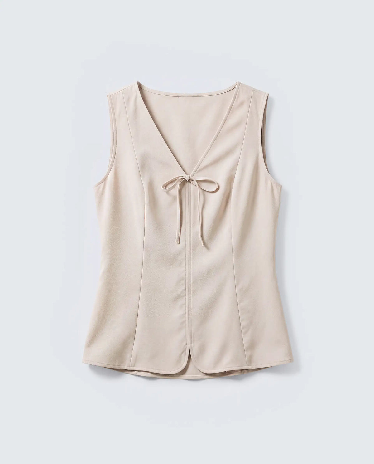 Rareism Women's Valton Primary Beige Polyester Sleeveless V-Neck Regular Fit Top