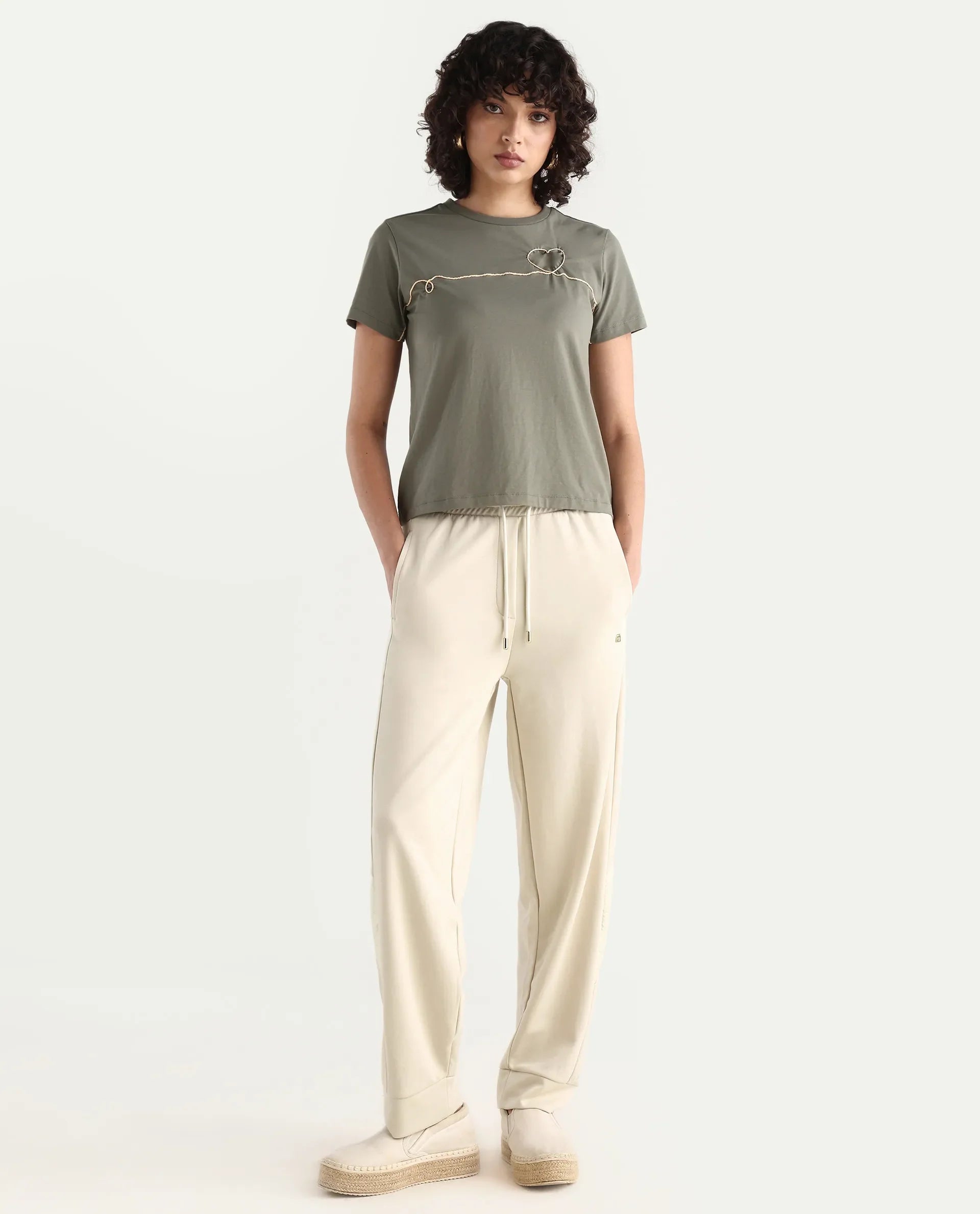 Rareism Women's Hastane Off White Modal Blend Ankle Length Regular Fit Track Pant