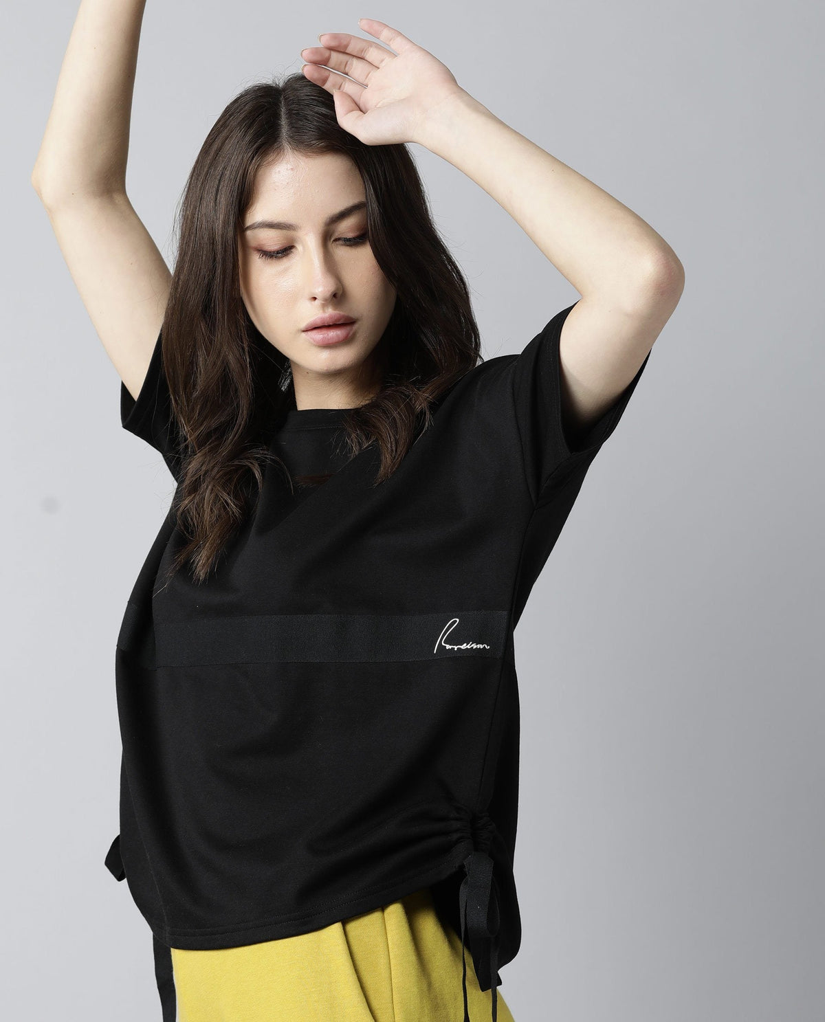 Rareism Womens Hoa Black T-Shirt Polycotton Fabric Short Sleeve Regular Fit Round Neck