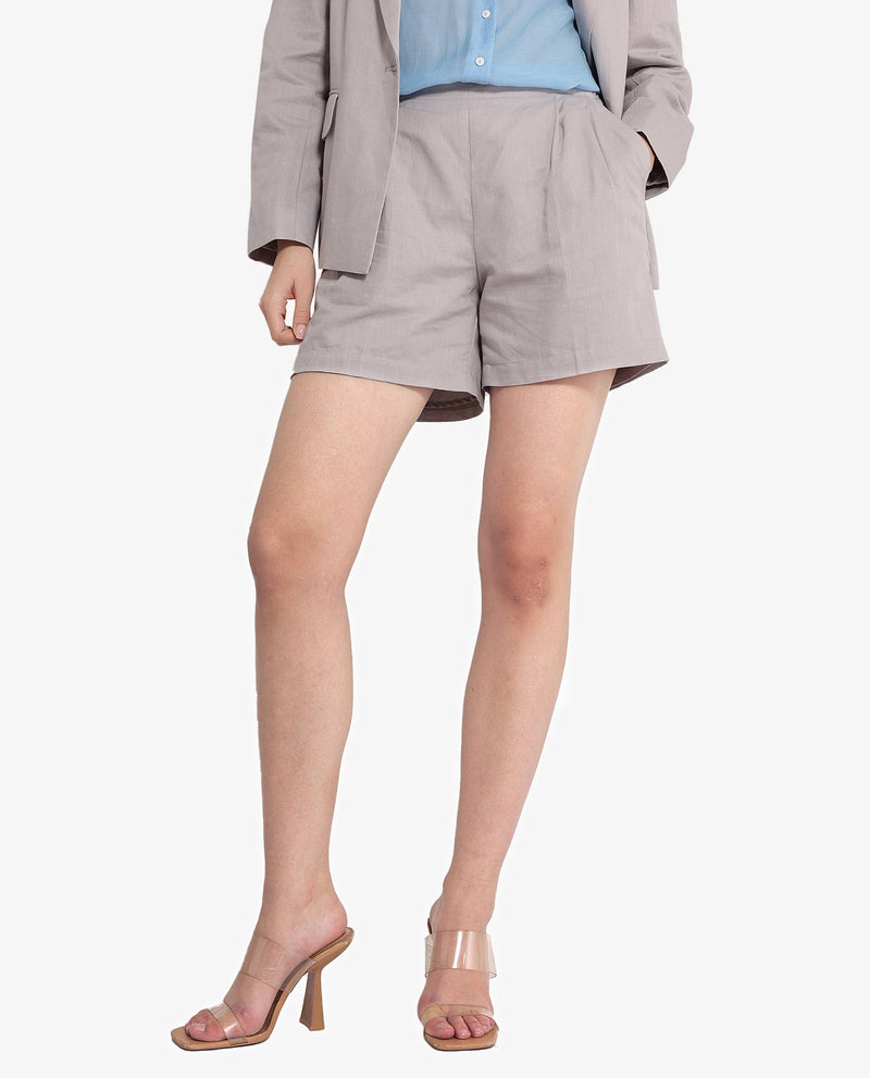 Rareism Women Hola Grey Cotton Fabric Plain Mini Shorts