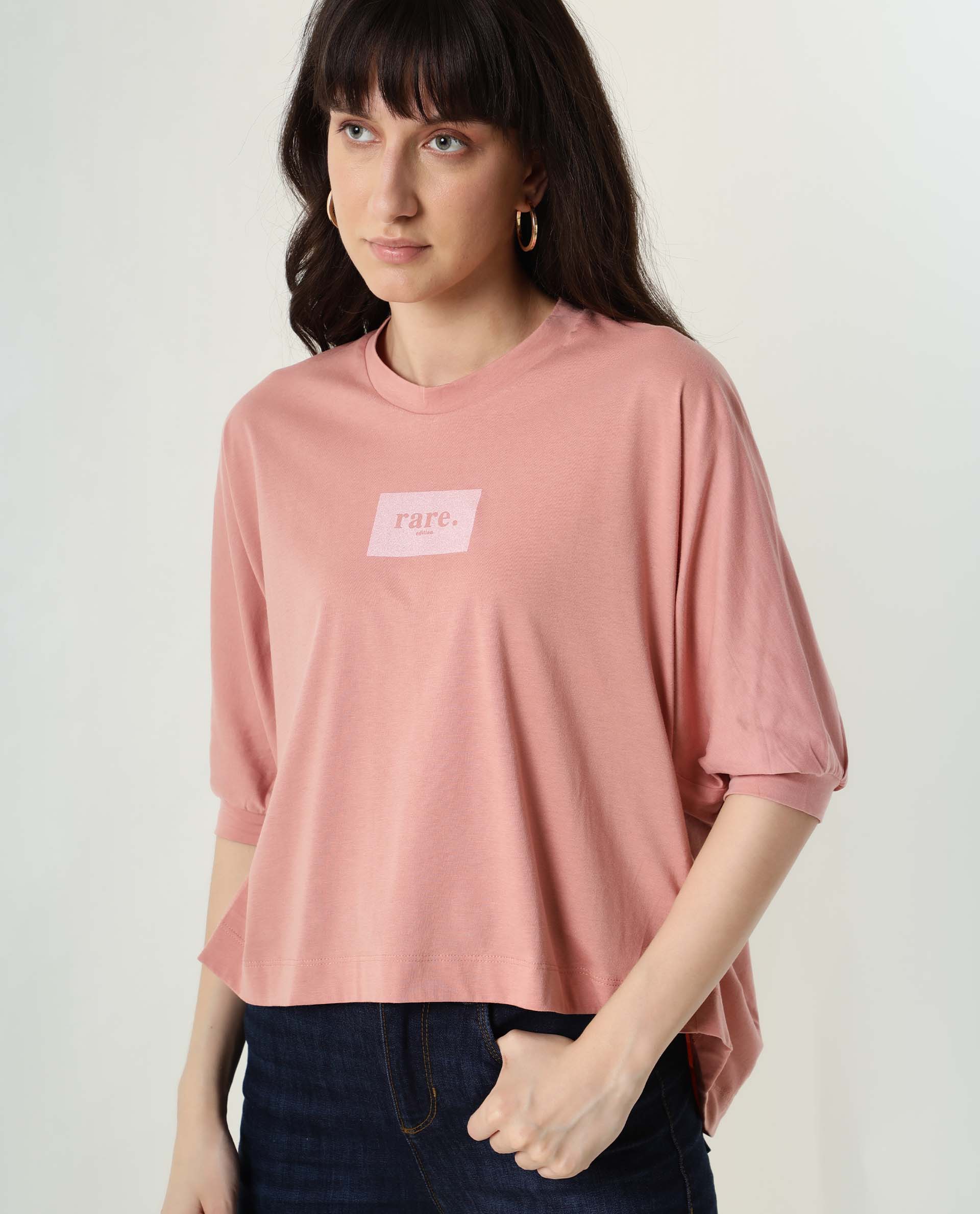 Rareism Womens Hooda 2 Pink T-Shirt Round Neck 3/4Th Sleeve