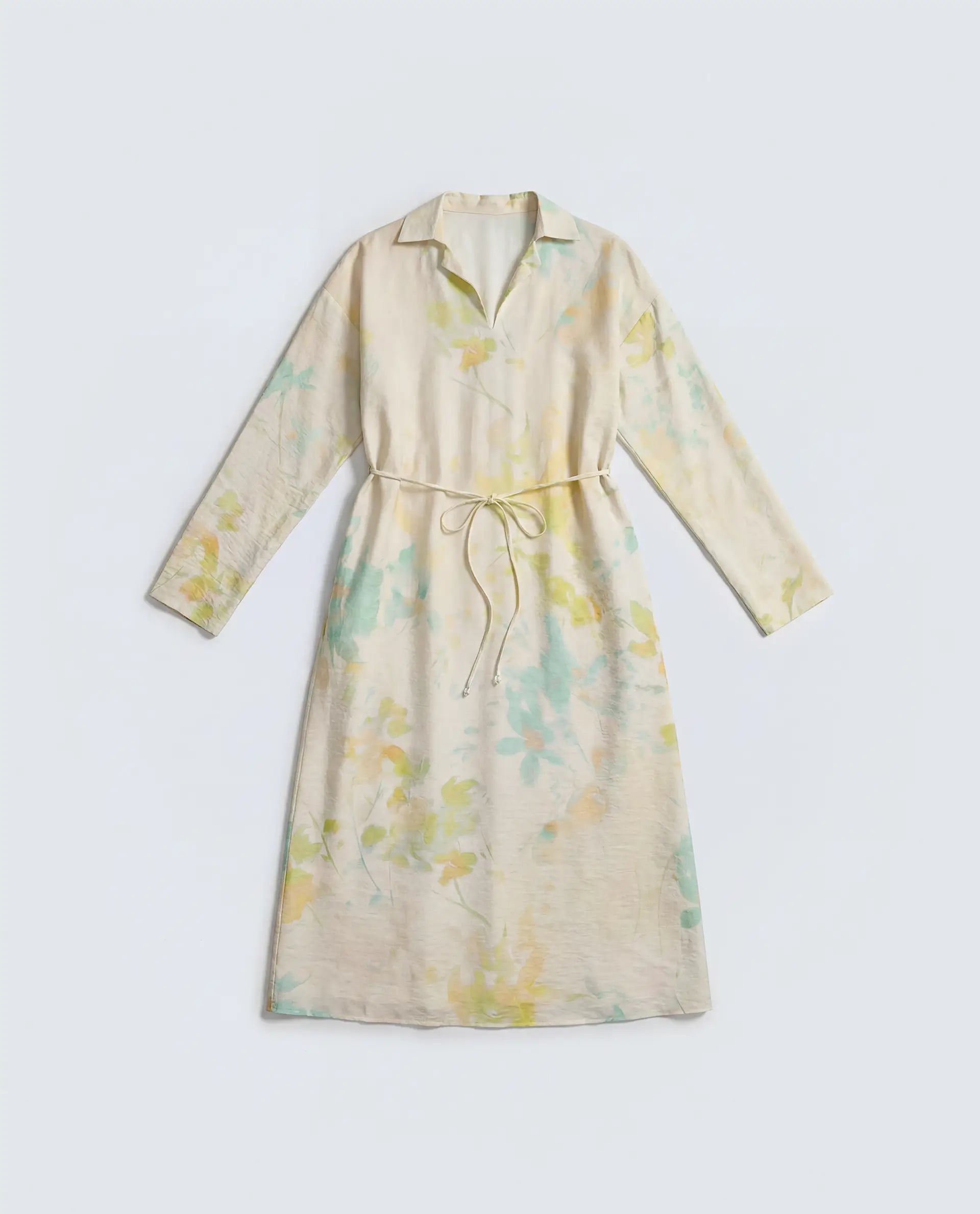 Rareism Women's Hrix Light Green Viscose Blend Lapel Neck A-Line All Over Print Dress