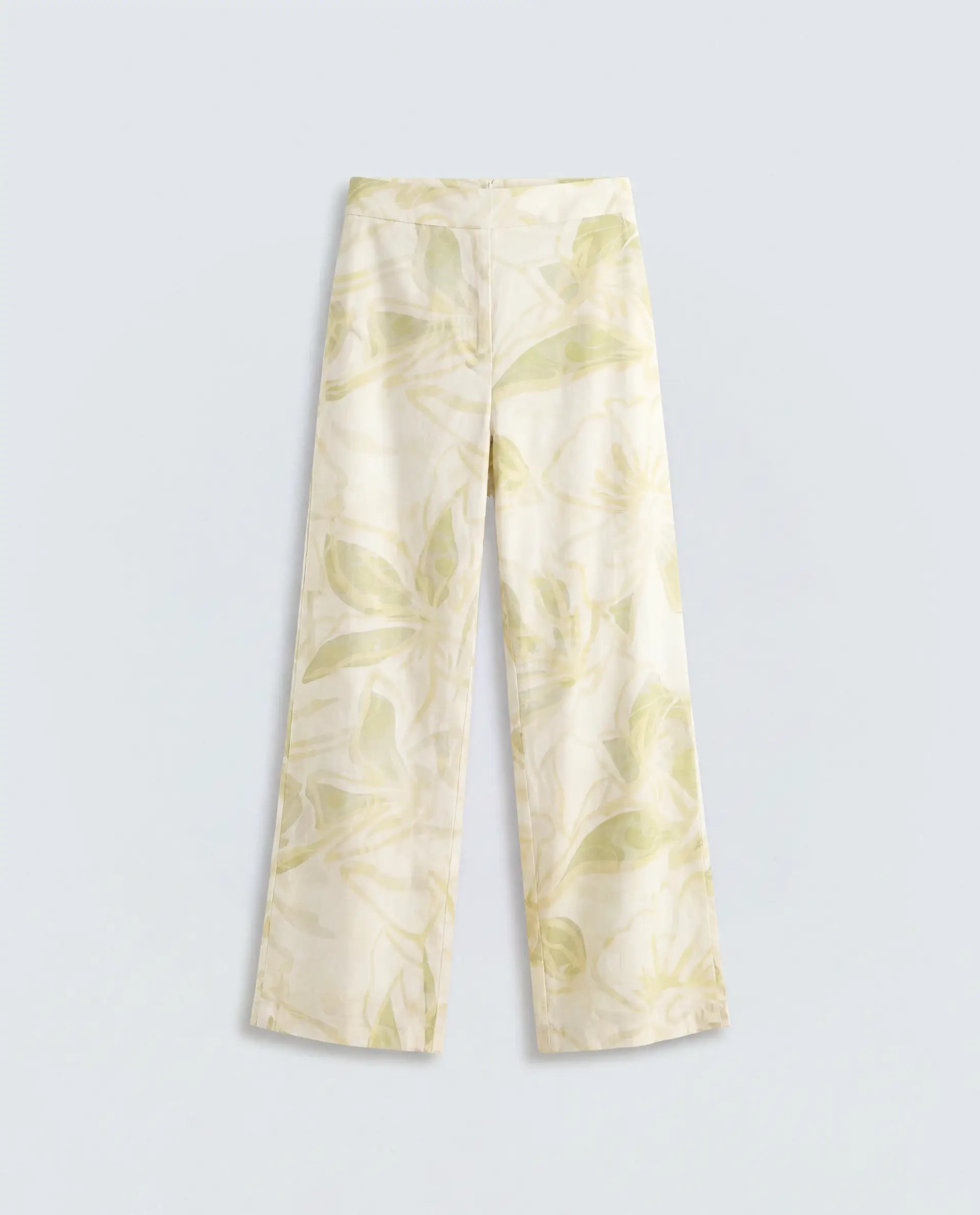 Rareism Women's Hyce-B Light Green Cotton Wide Leg Abstract Print Trouser