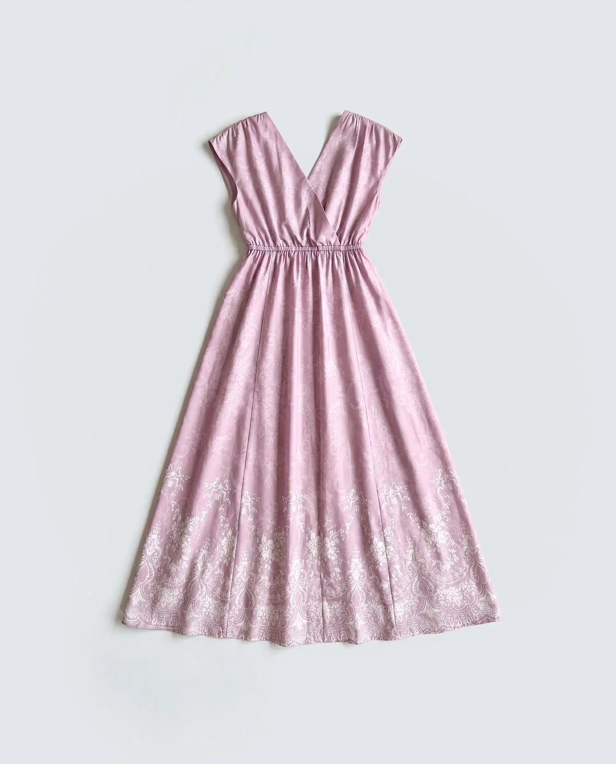 Rareism Women's Hync Pink Cotton Satin Half Sleeve V-Neck Elastic Fit And Flare Ornamental Print Dress