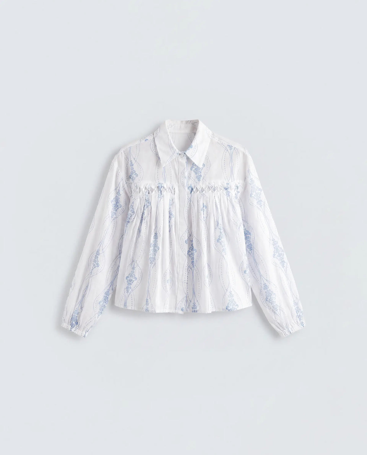 Rareism Women's Kaveny Off White Viscose Spread Collar Regular Ornamental Print Top