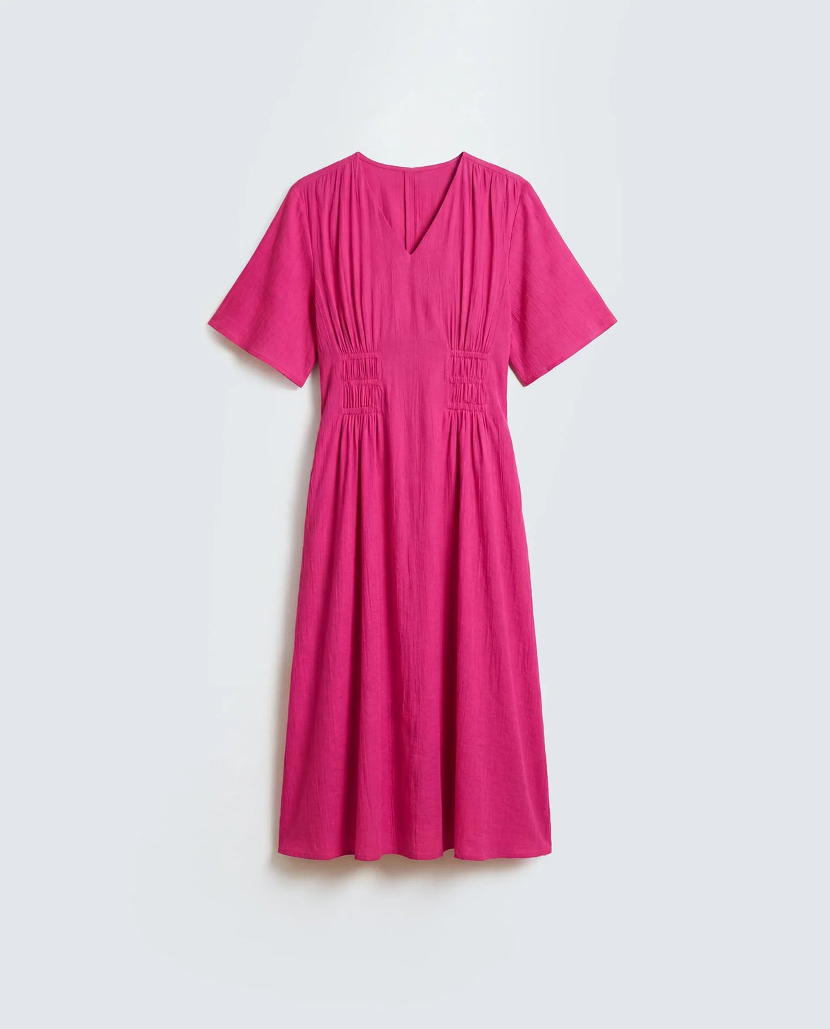 Rareism Women's Macro Pink Viscose Half Sleeve V-Neck Flared Dress