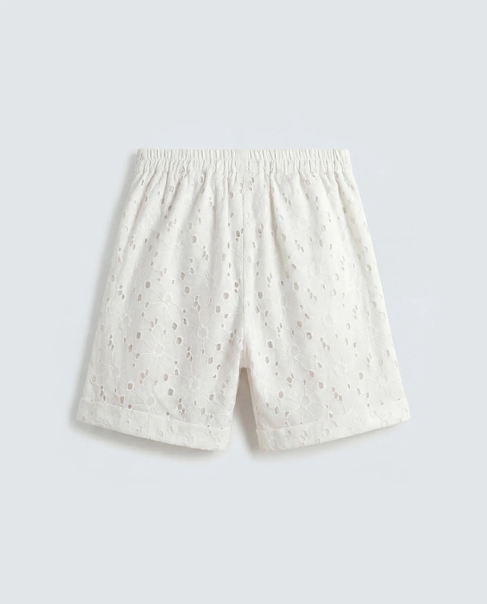 Rareism Women's Mazi-B Off White Cotton Regular Schiffli Shorts