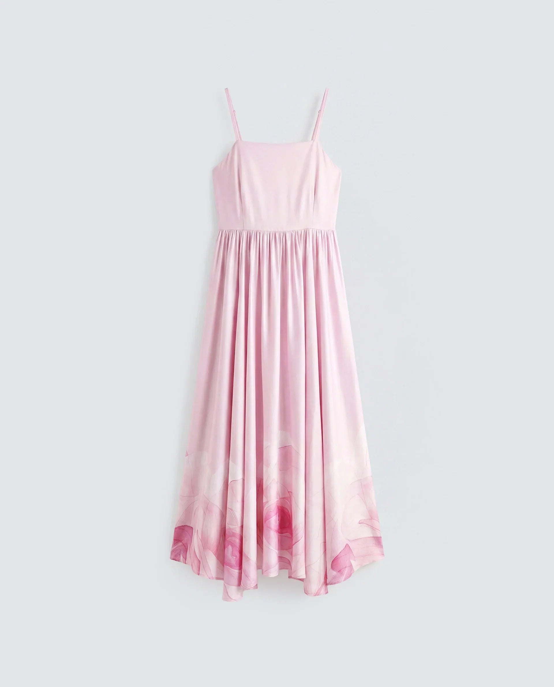 Rareism Women's Mezozo Light Pink Viscose Sleeveless Square Neck Fit And Flare Floral Print Dress