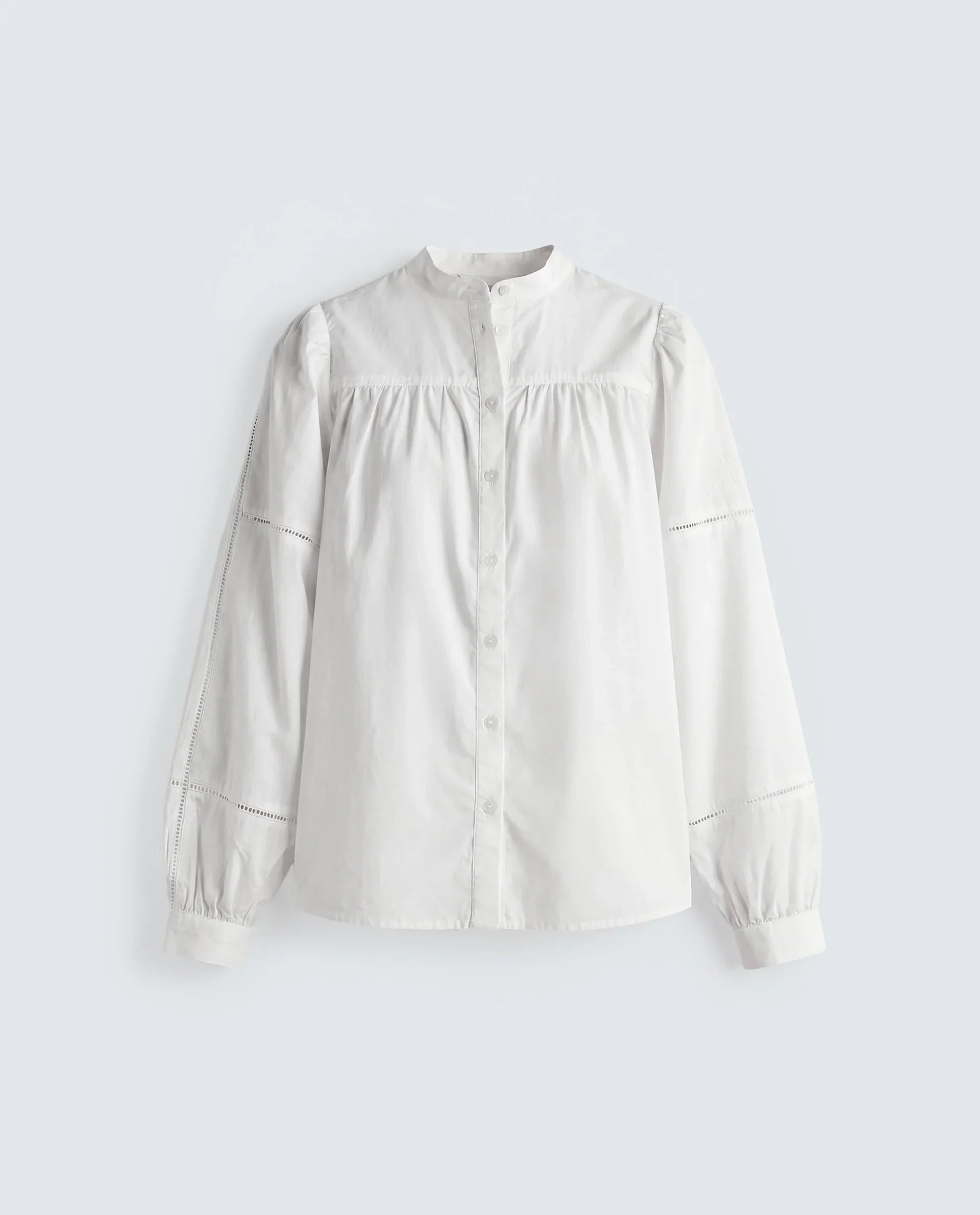 Rareism Women's Miel Off White Cotton Full Sleeve Mandarin Collar Relaxed Embroidered Top