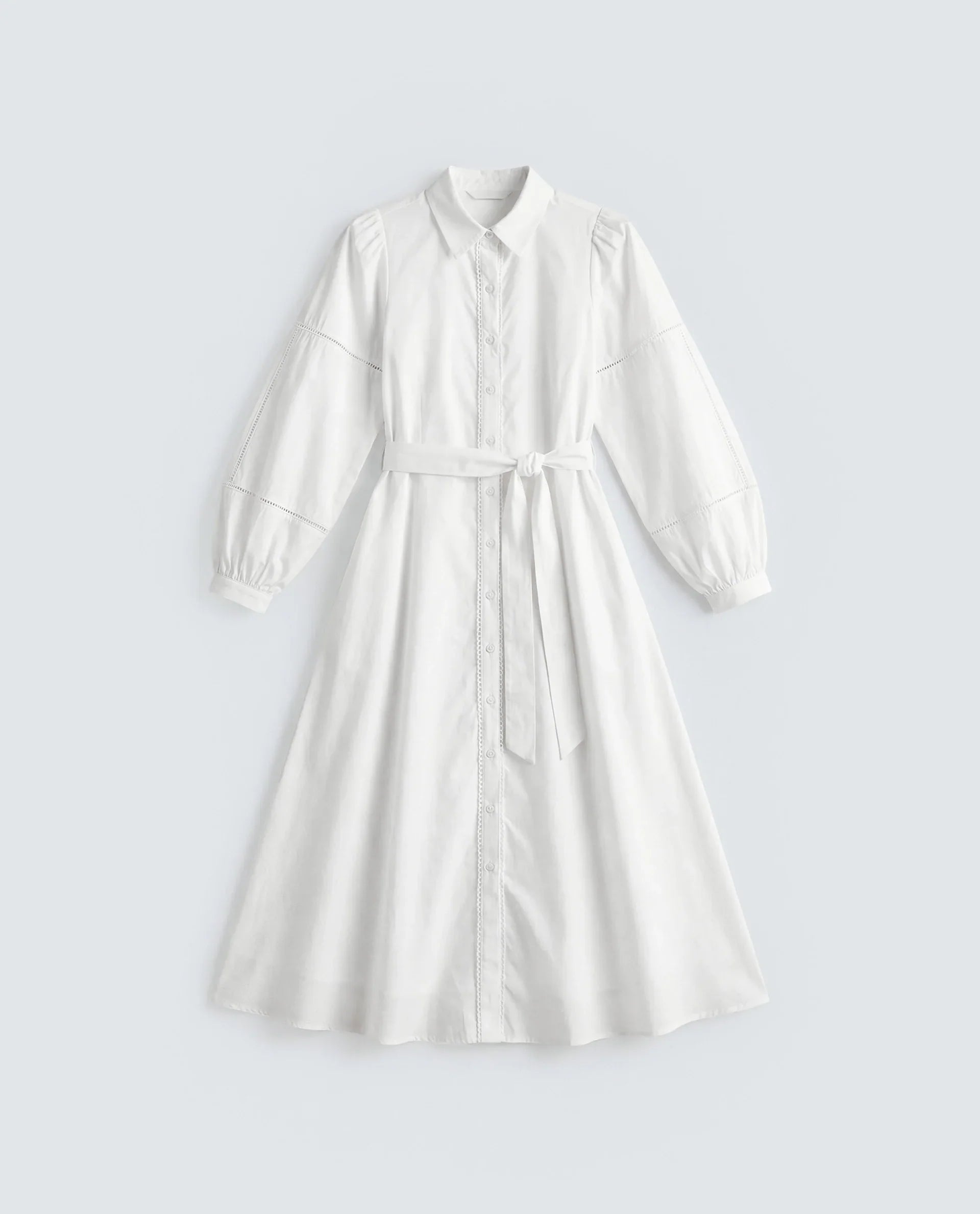 Rareism Women's Miko Off White Cotton Full Sleeve Mandarin Collar A-Line Embroidered Dress
