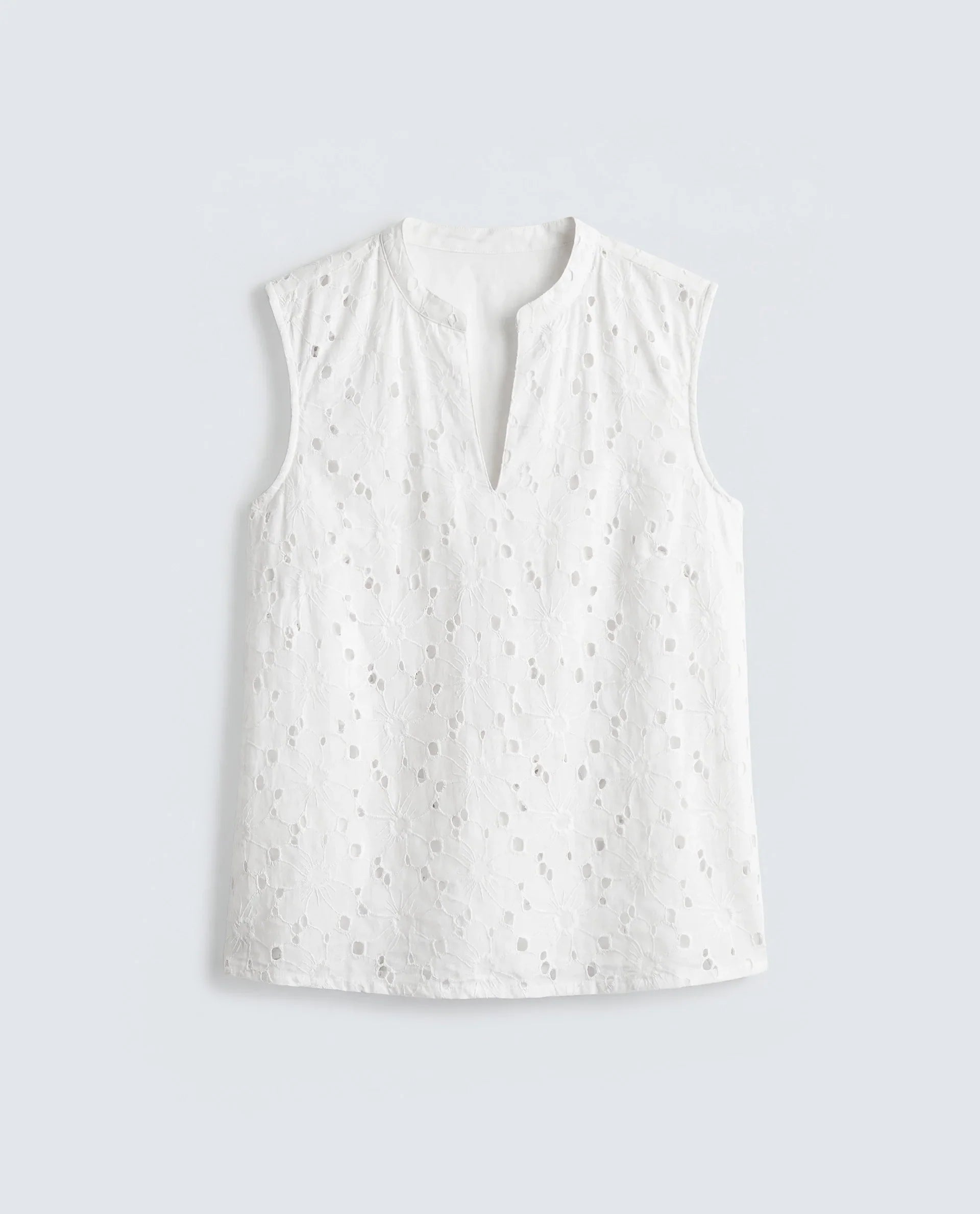 Rareism Women's Nuton-T Primary White Cotton Sleeveless Band Collar Regular Fit Top