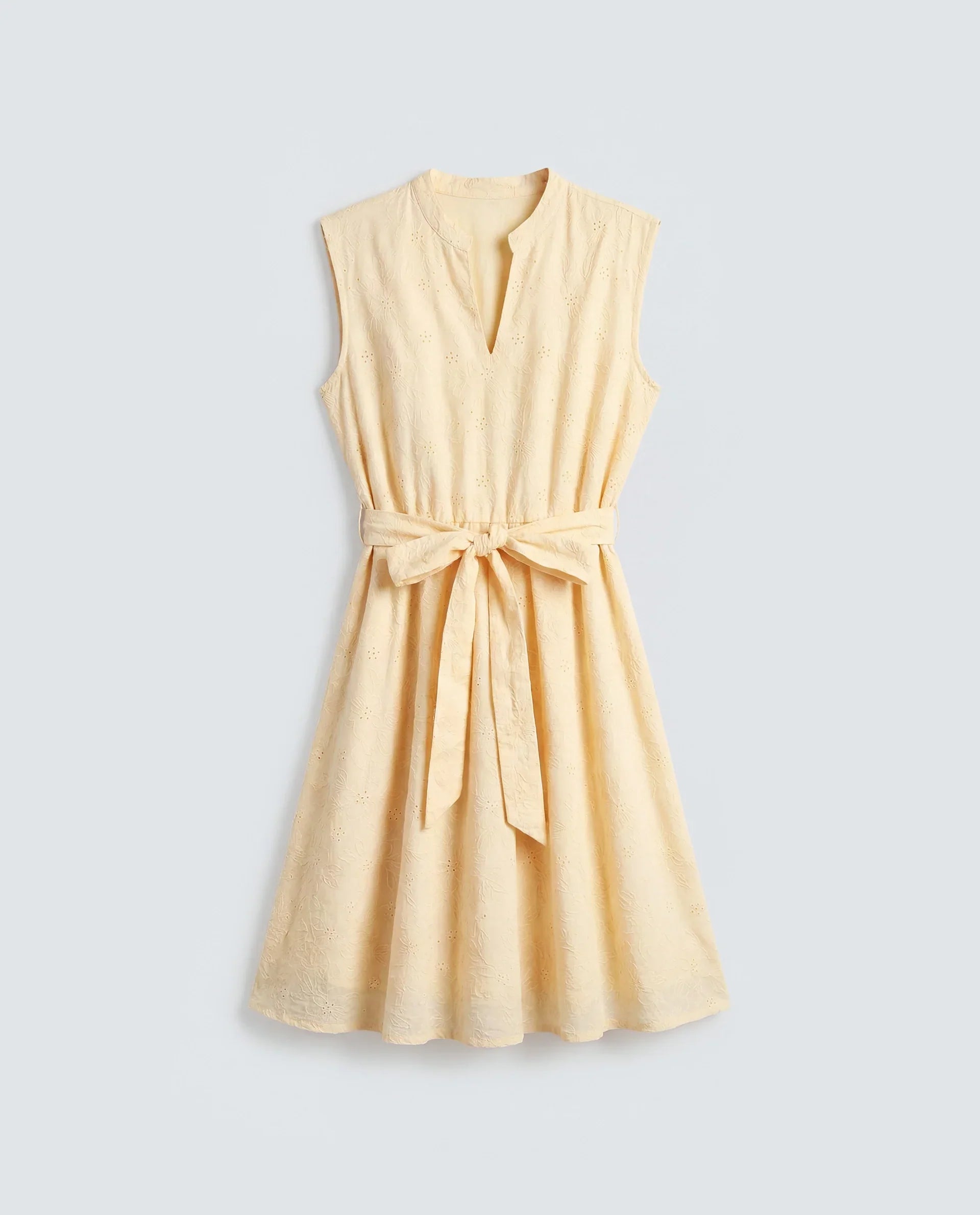 Rareism Women's Rumi Pastel Yellow Cotton Sleeveless Band Collar Regular Fit Plain Dress