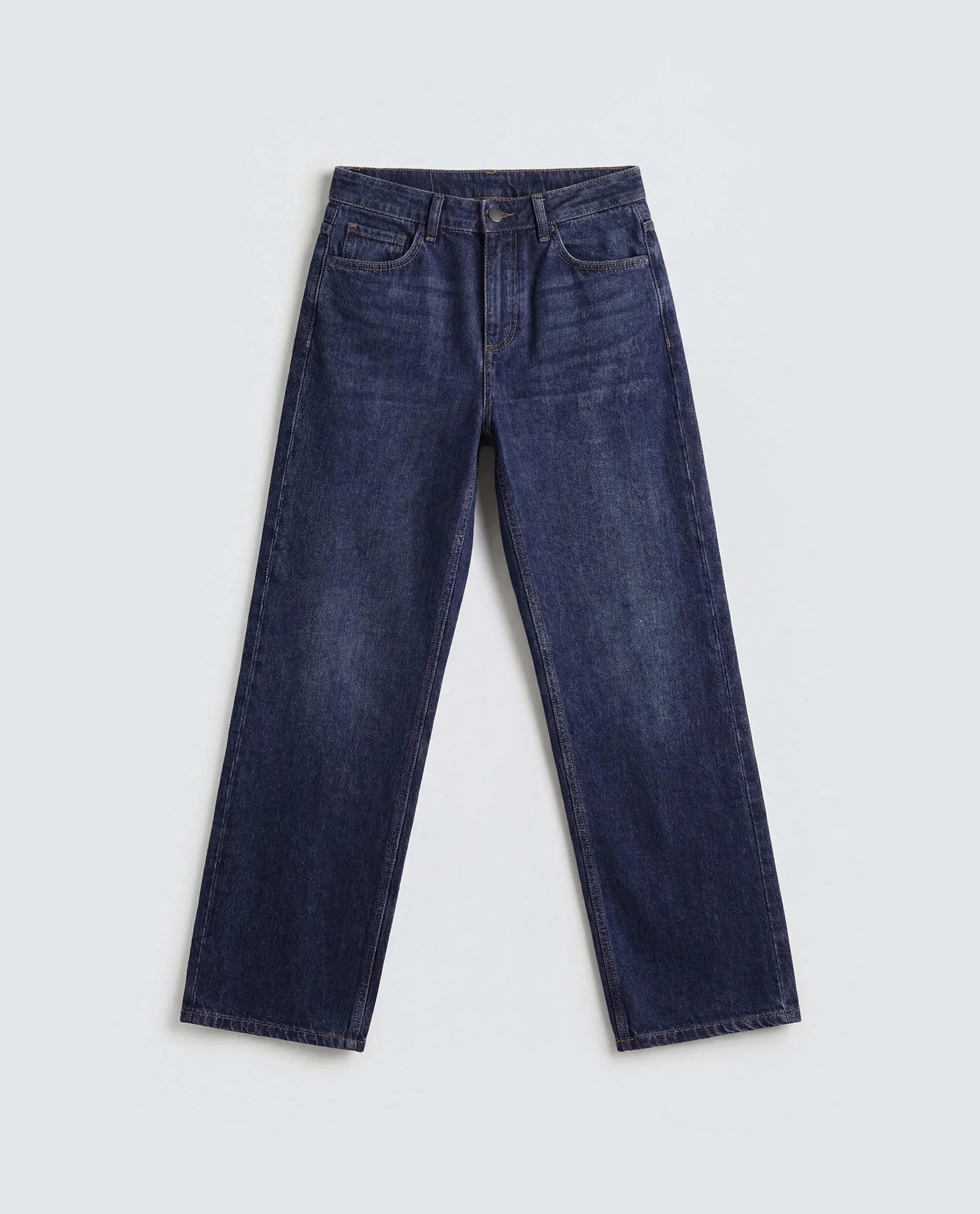 Rareism Women's Stalia Dark Blue Cotton Blend Straight Fit Plain Jeans