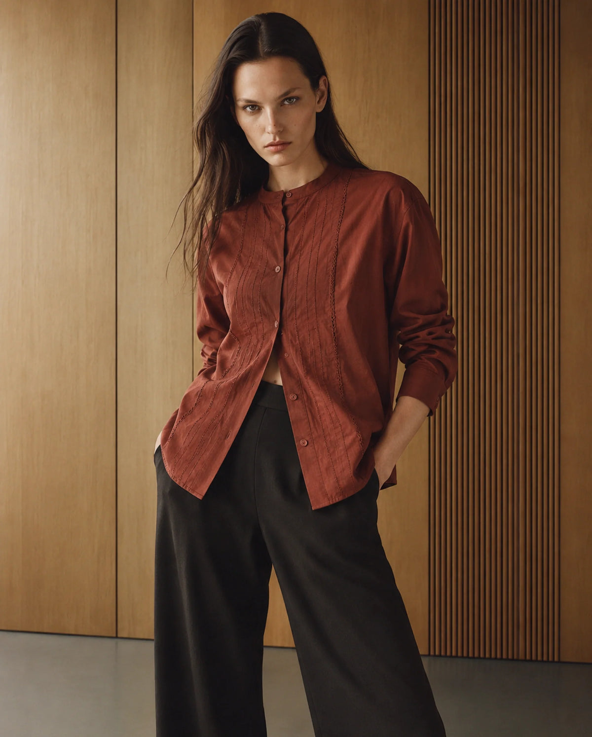 Rareism Women's Otun Rust Plain Cotton Regular Fit Full Sleeve Top