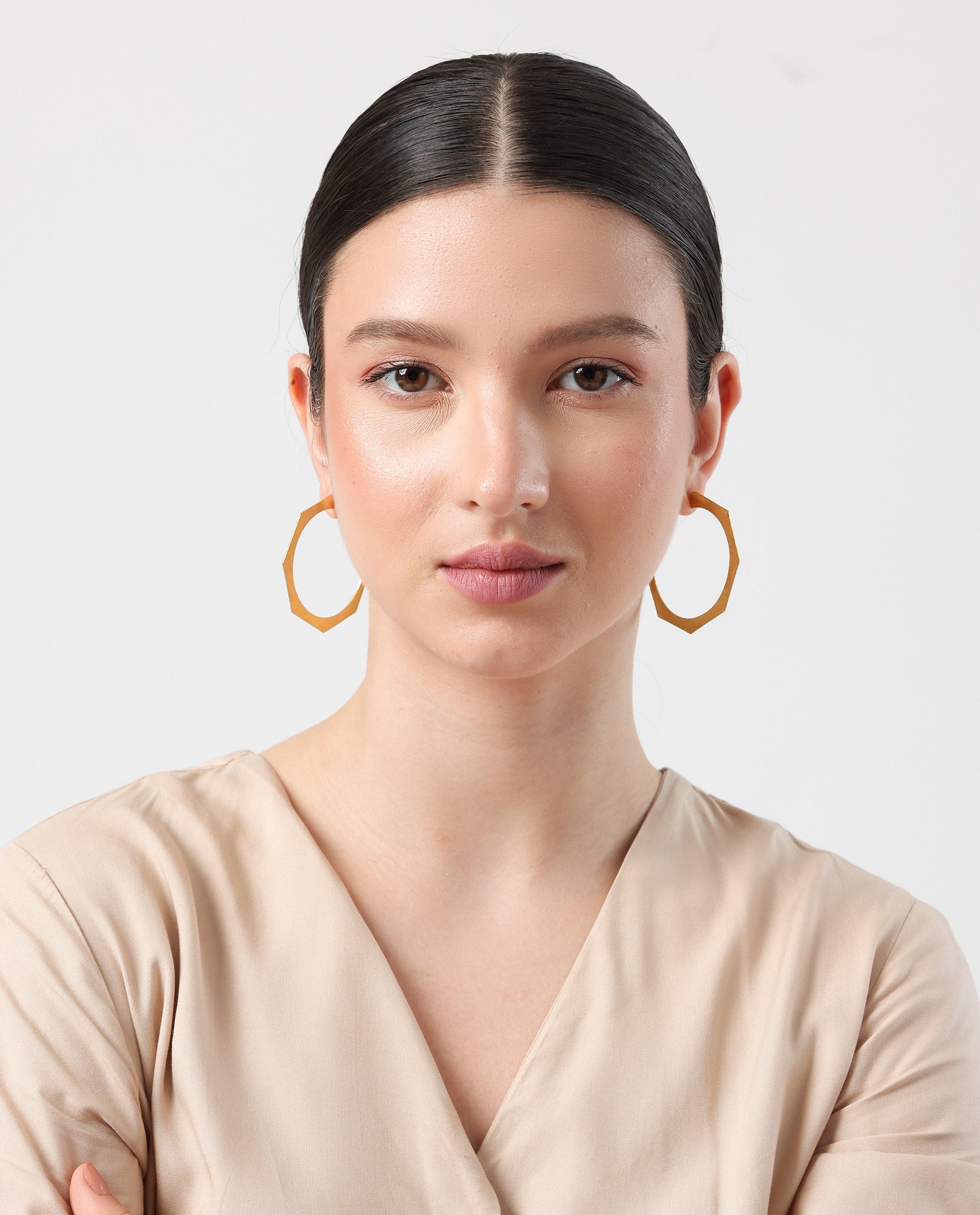 Rareism Women Hexa Hoop Gold Earring