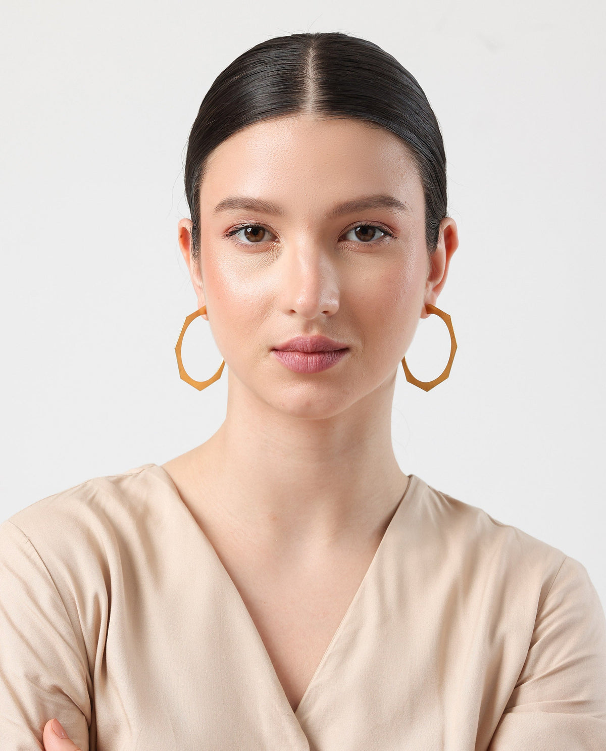 Rareism Women Hexa Hoop Gold Earring