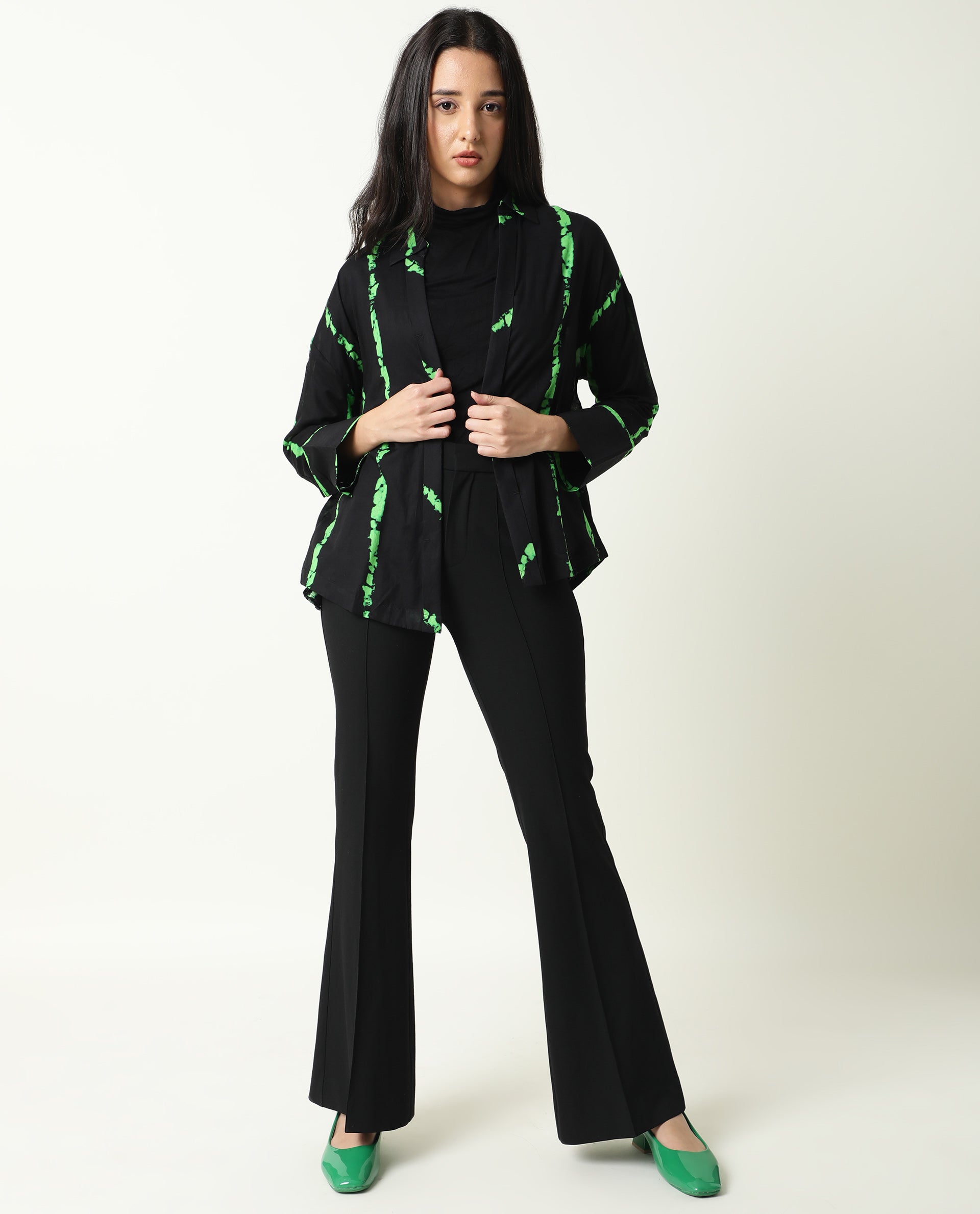 Rareism Womens James Black Top Modal Satin Fabric Regular Fit Cuffed Sleeve Collared Neck