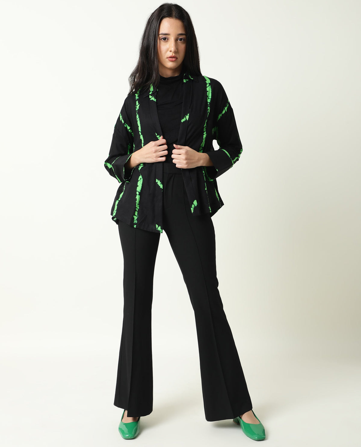 Rareism Womens James Black Top Modal Satin Fabric Regular Fit Cuffed Sleeve Collared Neck