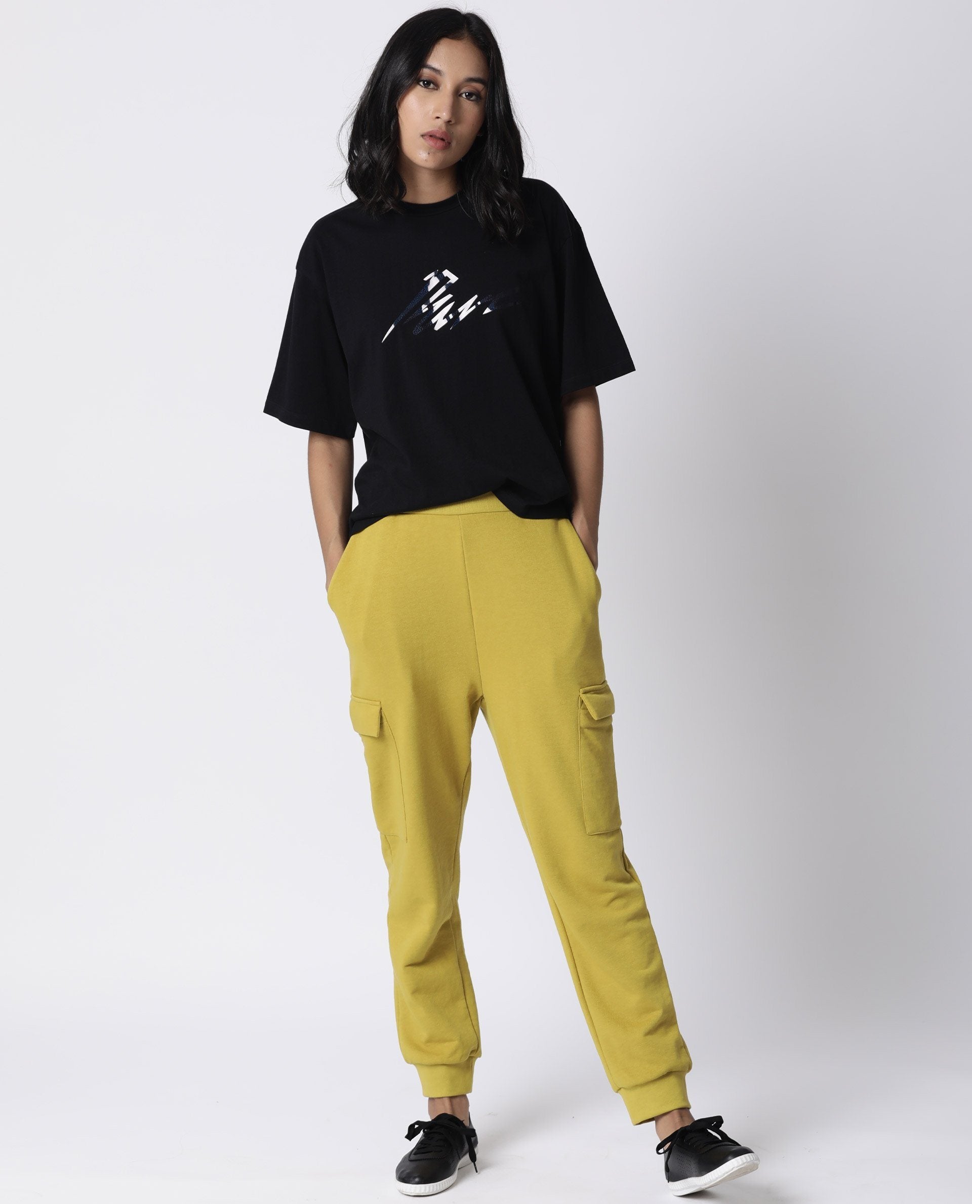 Rareism Women Niki Black T-Shirt Short Sleeves