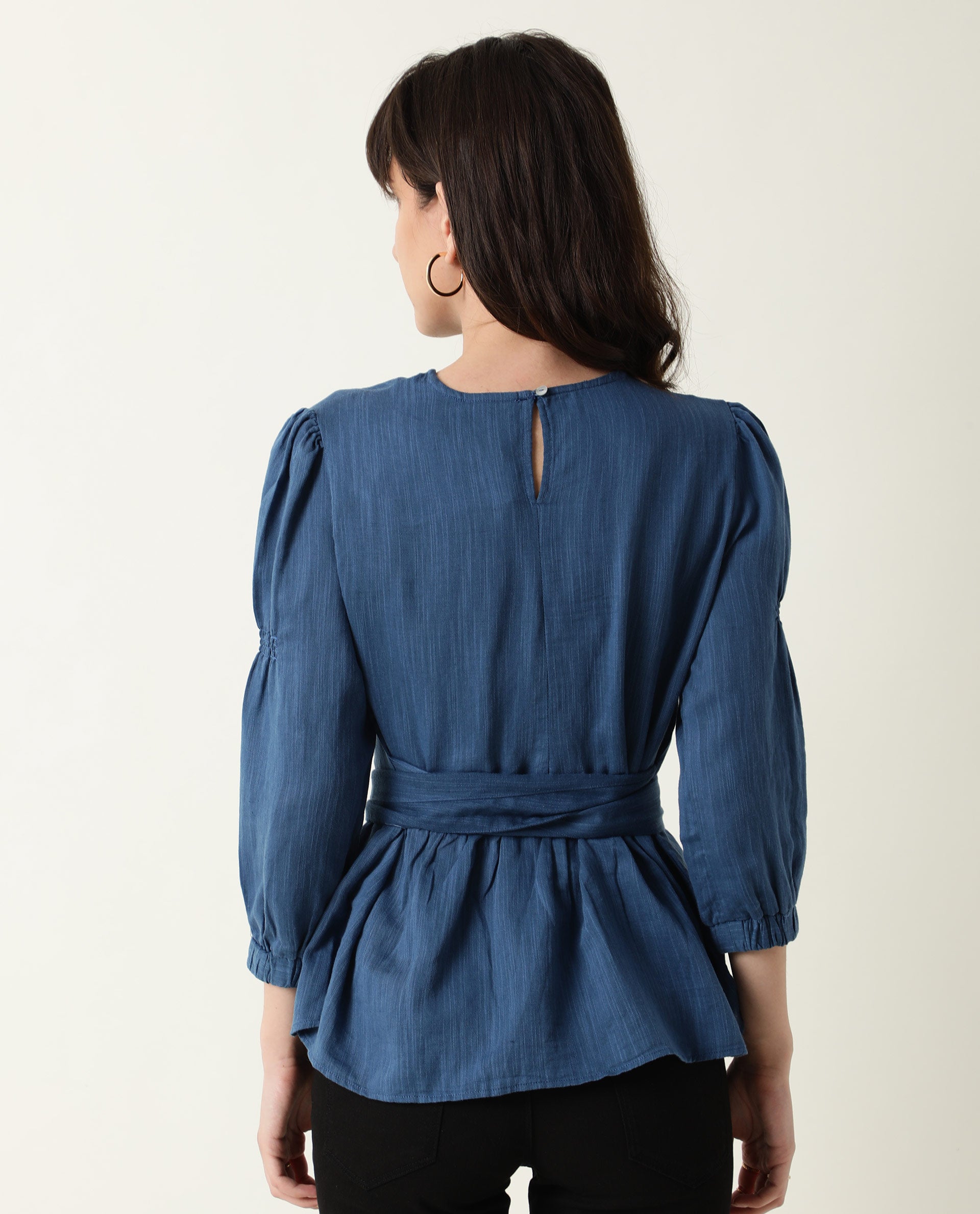 Rareism Womens Mocky Petrol Top Full Sleeve Elasticated Cuff Crew Neck