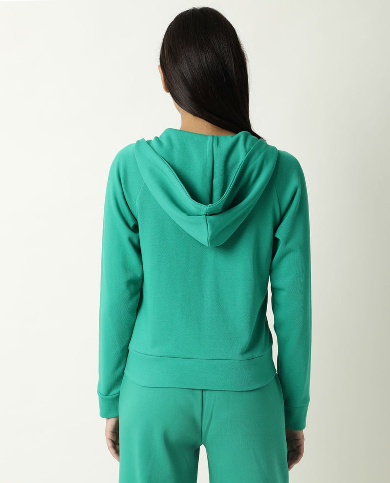 Rareism Women Capper Green Cotton Blend Fabric Full Sleeves Solid Hooded Jacket