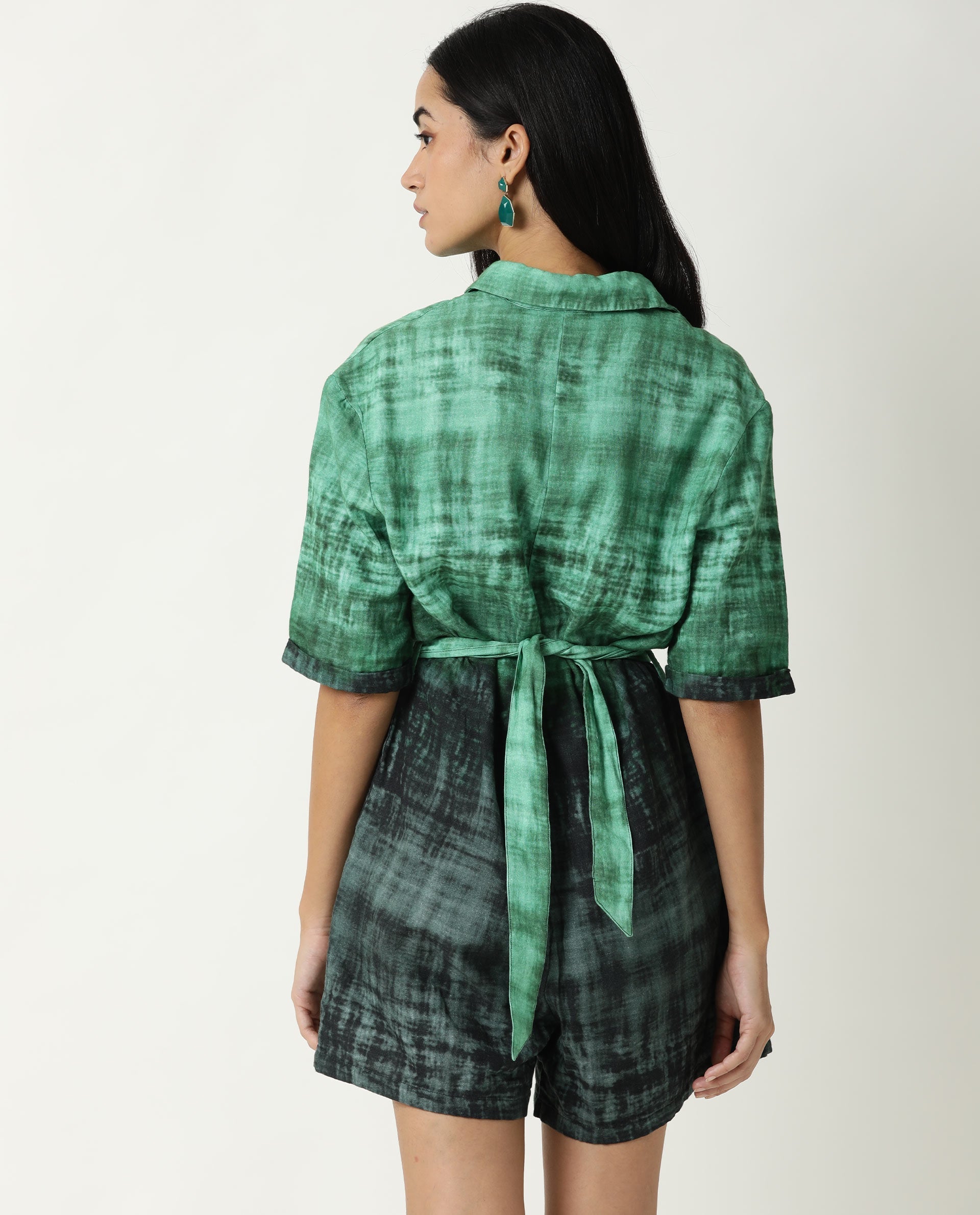 Rareism Womens Grizzle Green Top Cotton Fabric Regular Fit Half Sleeve Collared Neck