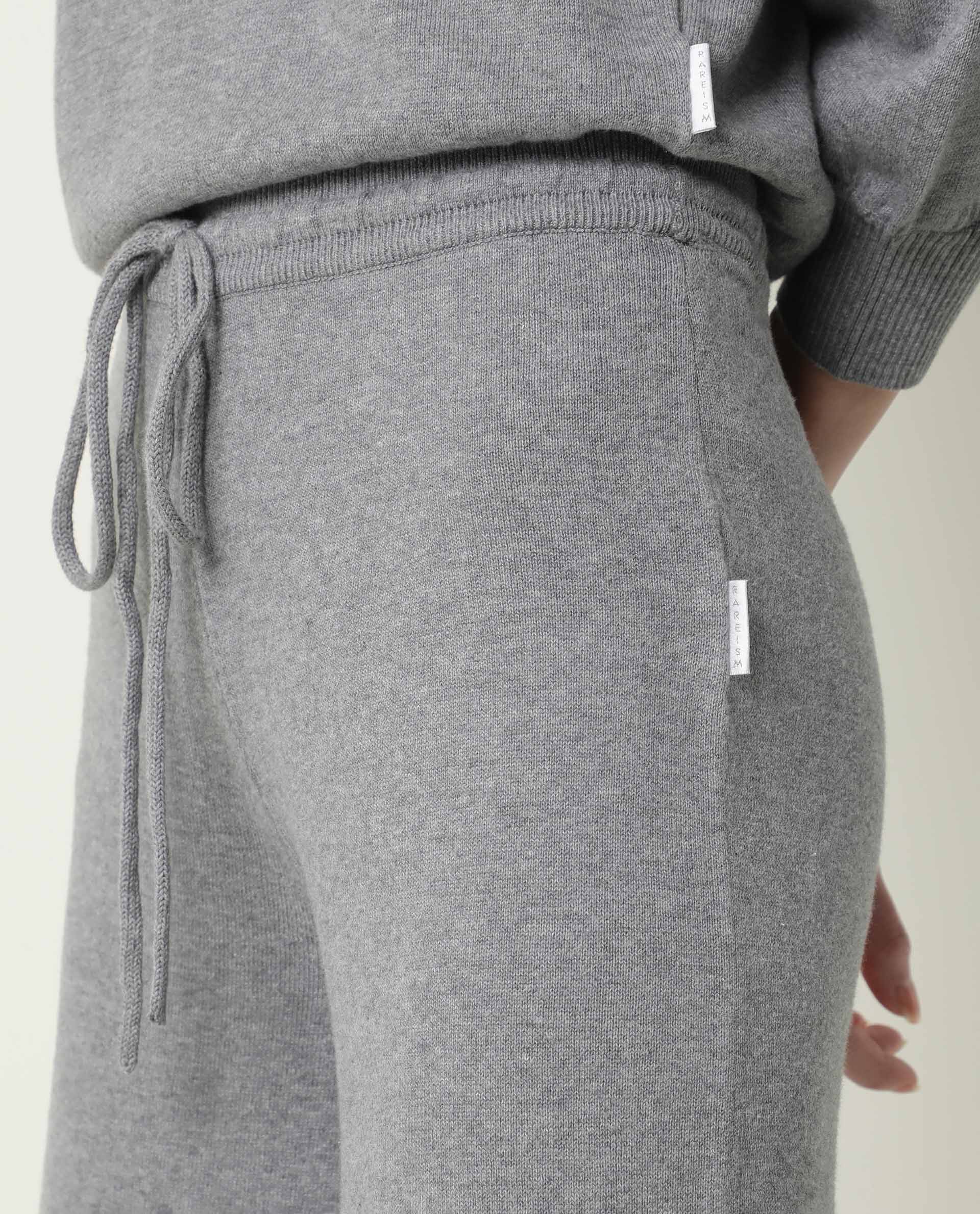 Rareism Women Finn Track Melange Grey Cotton Fabric Flared Solid Mid Rise Ankle Length Track Pant