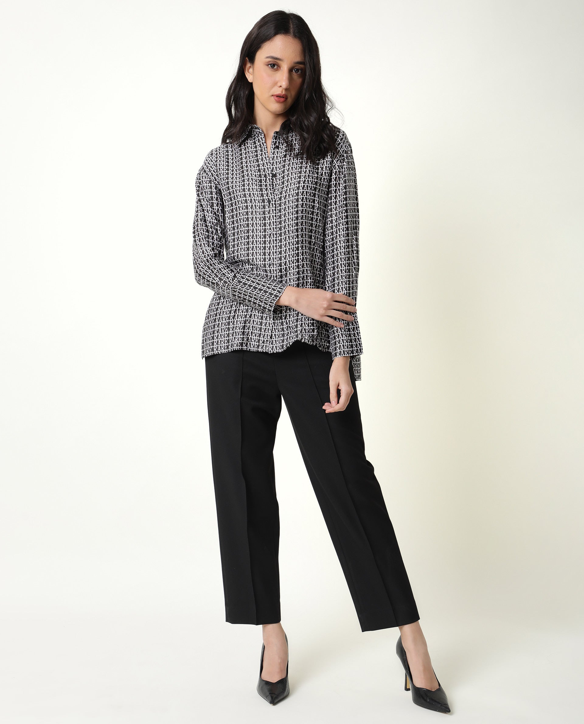 Rareism Womens Niko Black Top Modal Satin Fabric Loose Fit Sleeveless Collared Neck