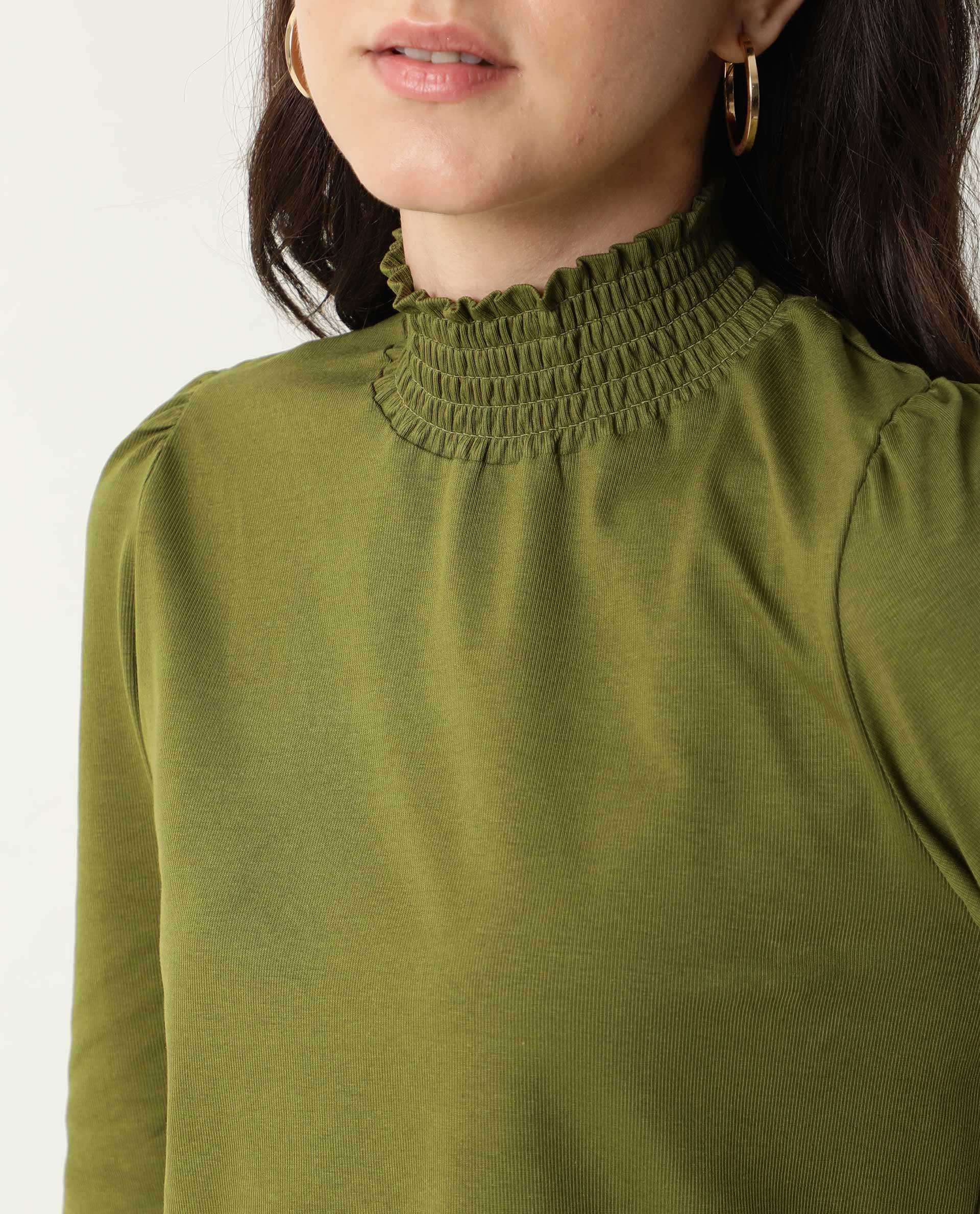 Rareism Women Spinny Olive T-Shirt Full Sleeves